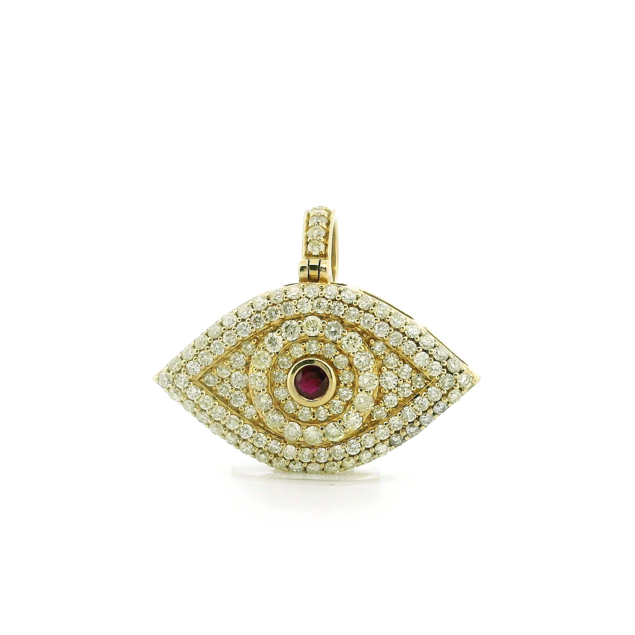 14K Yellow Gold Evil Eye Pendant – 1.75 Ctw Natural White Diamonds | Luxury Protection Jewelry