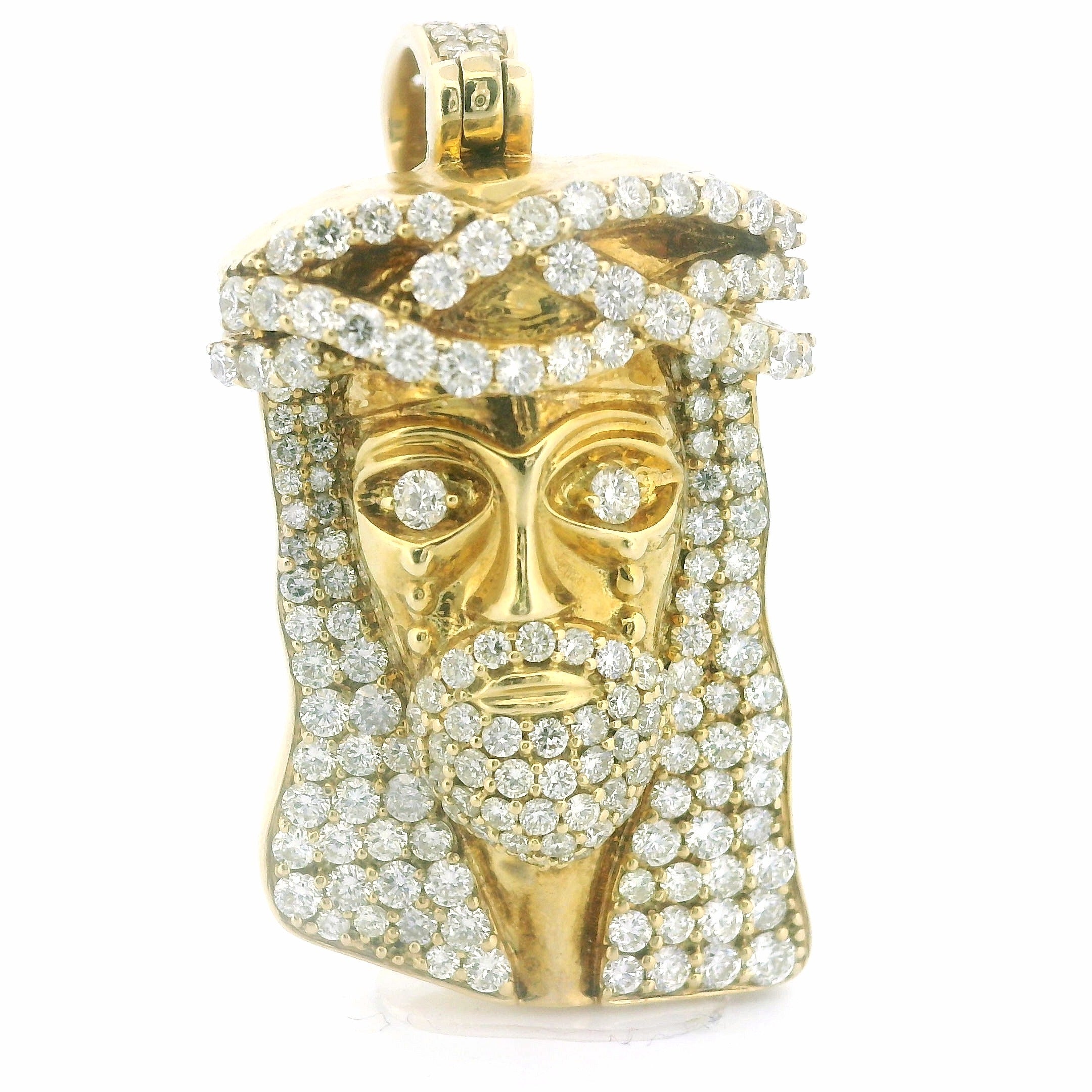 14K Gold Jesus Head Pendant with 5 CTW Natural VS White