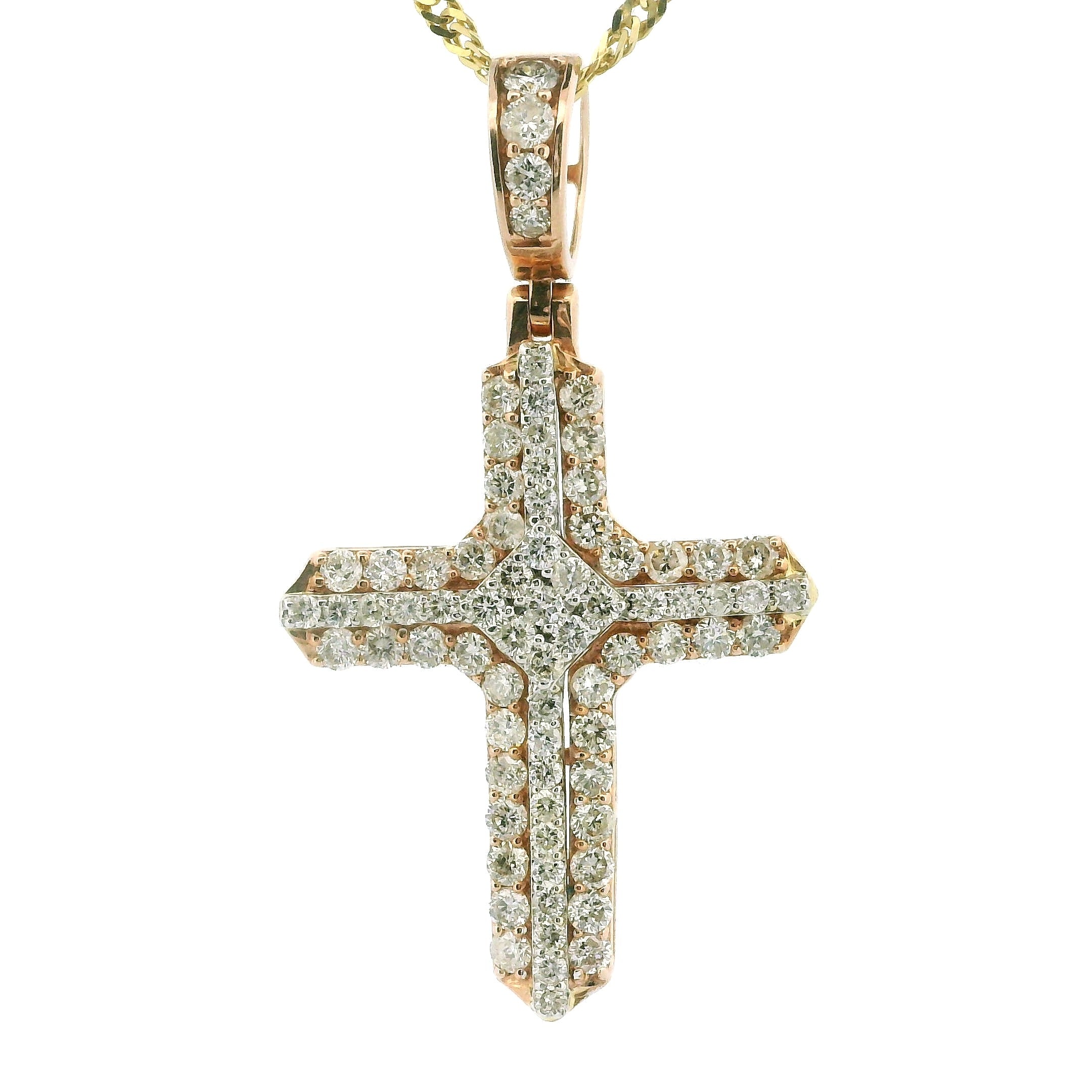14K Rose Gold Cross Pendant – 1.91Ctw Natural White Diamonds | Elegant Faith Jewelry