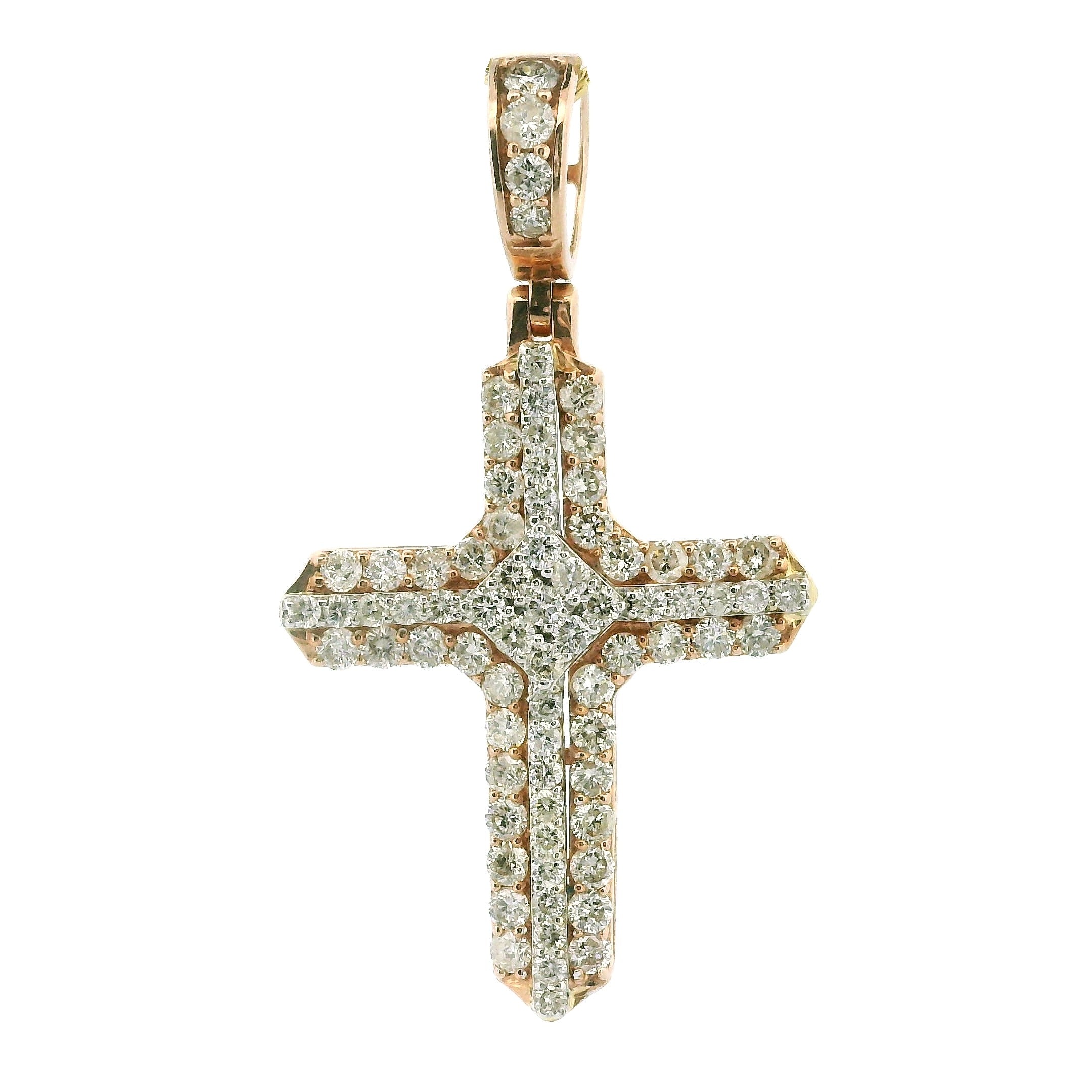 14K Rose Gold Cross Pendant – 1.91Ctw Natural White Diamonds | Elegant Faith Jewelry