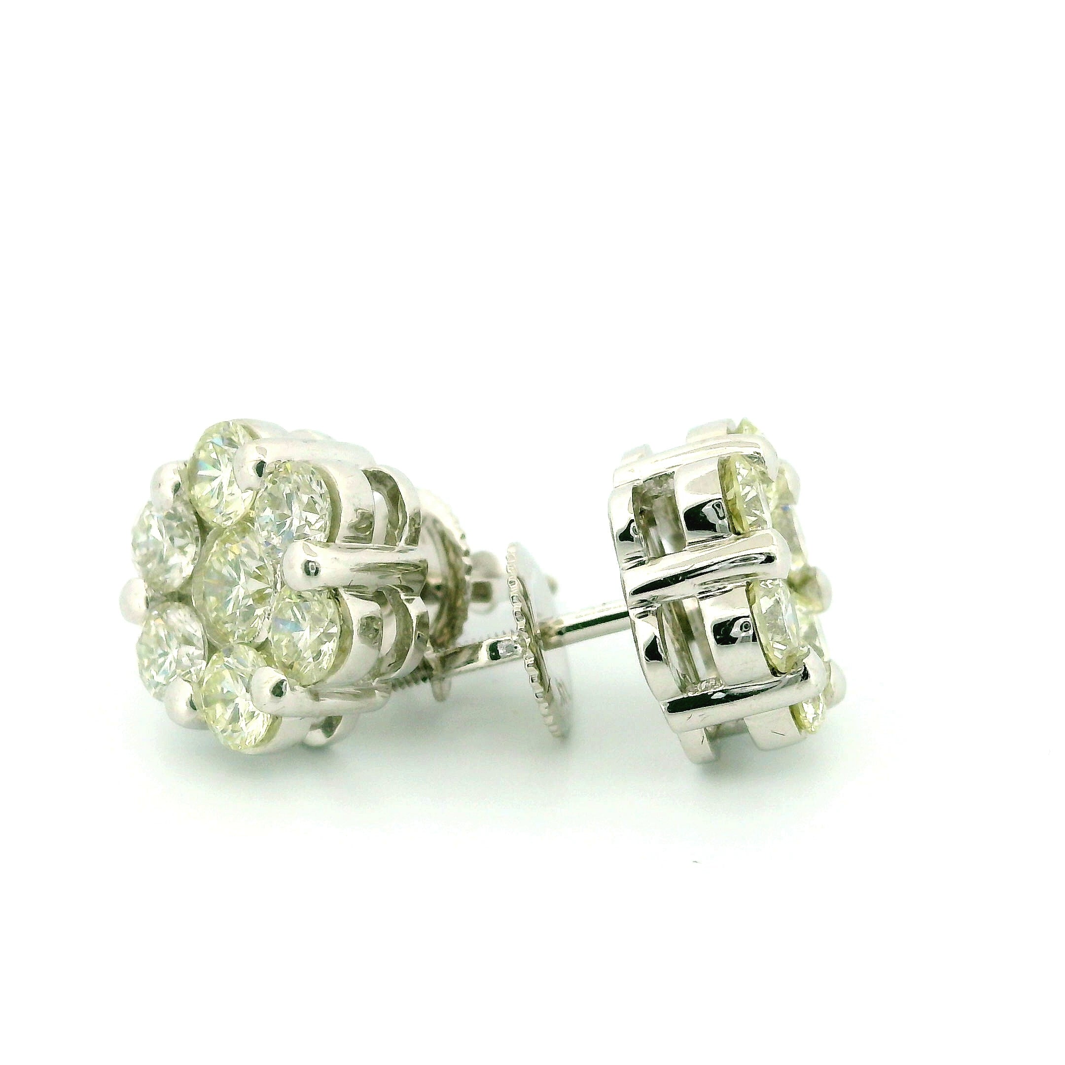 14k White Gold Diamond Earrings | 2.07ctw Round Natural Diamonds, 9mm