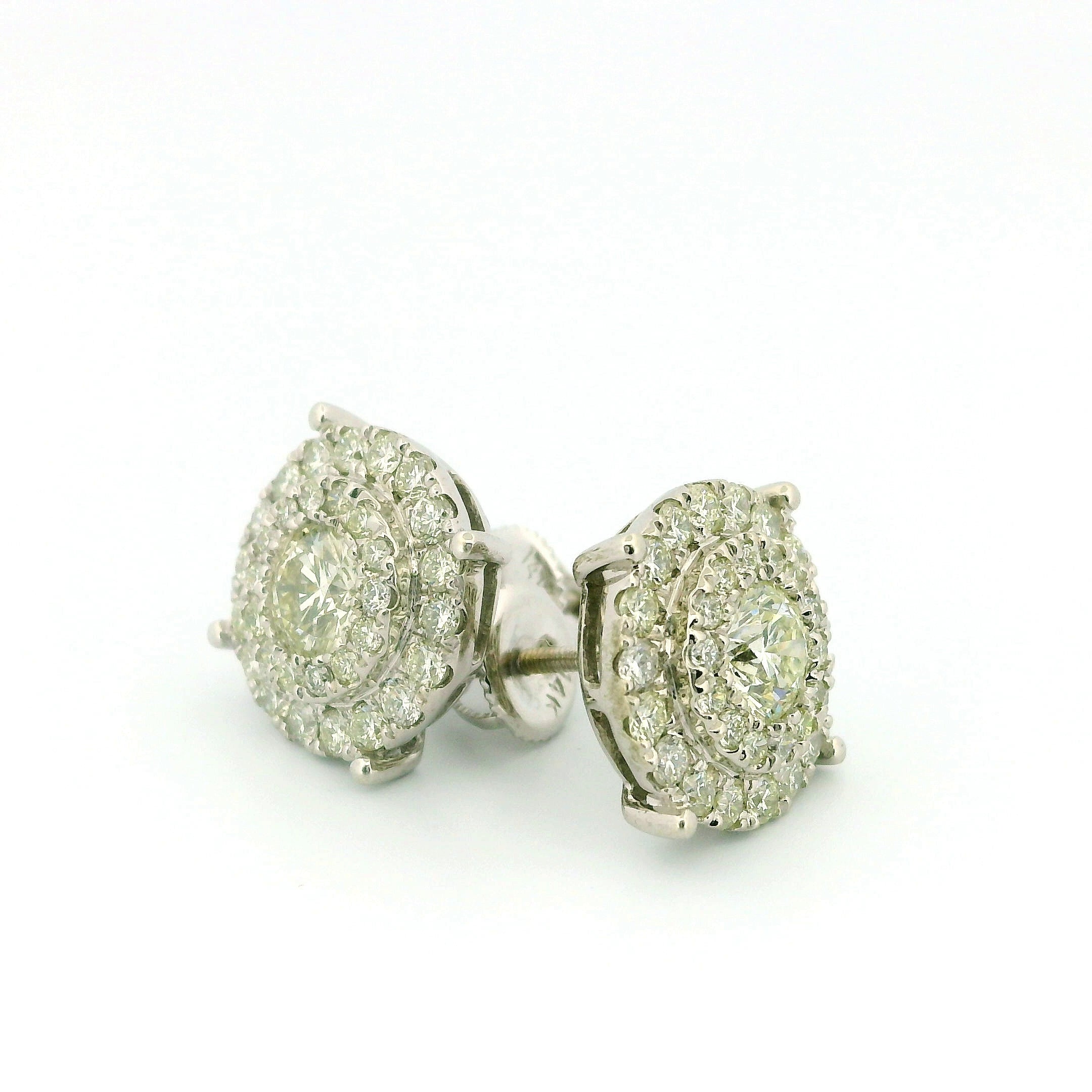 14k White Gold Diamond Earrings | 2.39ctw Round Natural Diamonds, 13mm