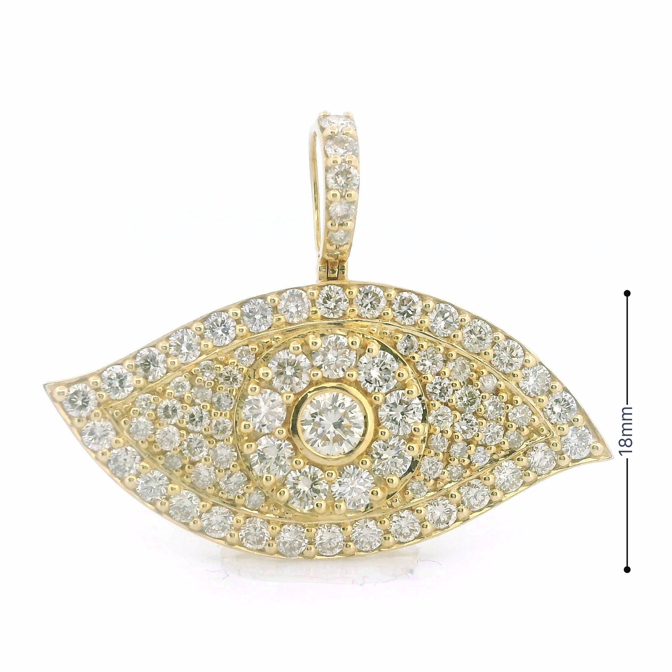 14K Yellow Gold Evil Eye Pendant with 6 Ctw Natural VS White Diamonds – Luxury Protection Amulet
