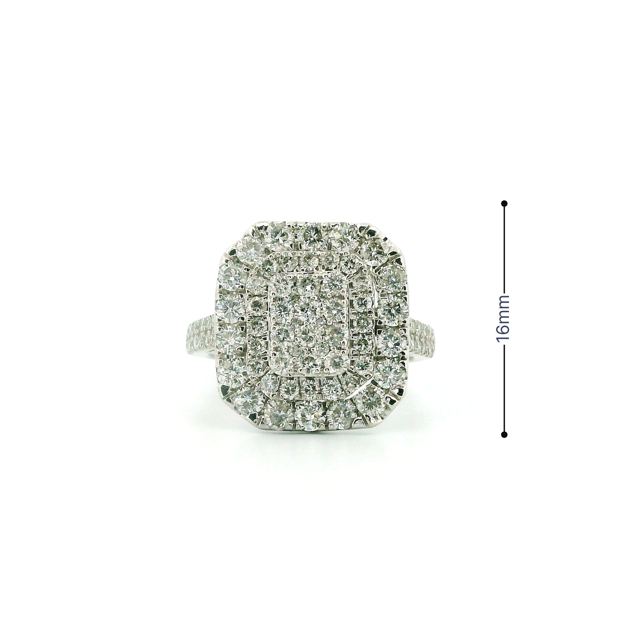 14k White Gold Women’s Diamond Ring | 1.88ctw Natural White Diamonds, 16mm