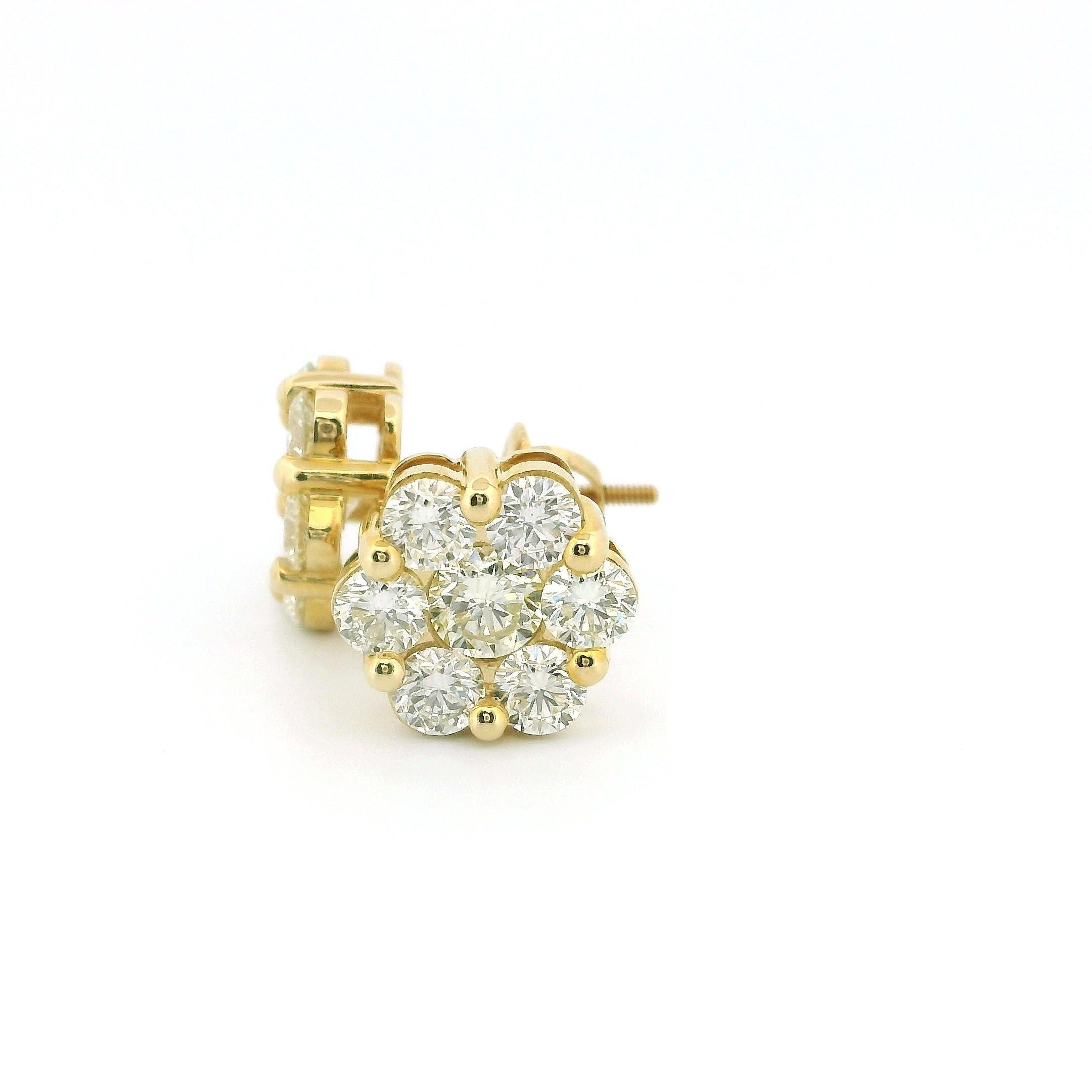 14k Yellow Gold Flower Earrings with 2.85 Ctw Natural VS White Diamonds