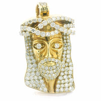 14K Gold Jesus Head Pendant with 5 CTW Natural VS White Diamonds