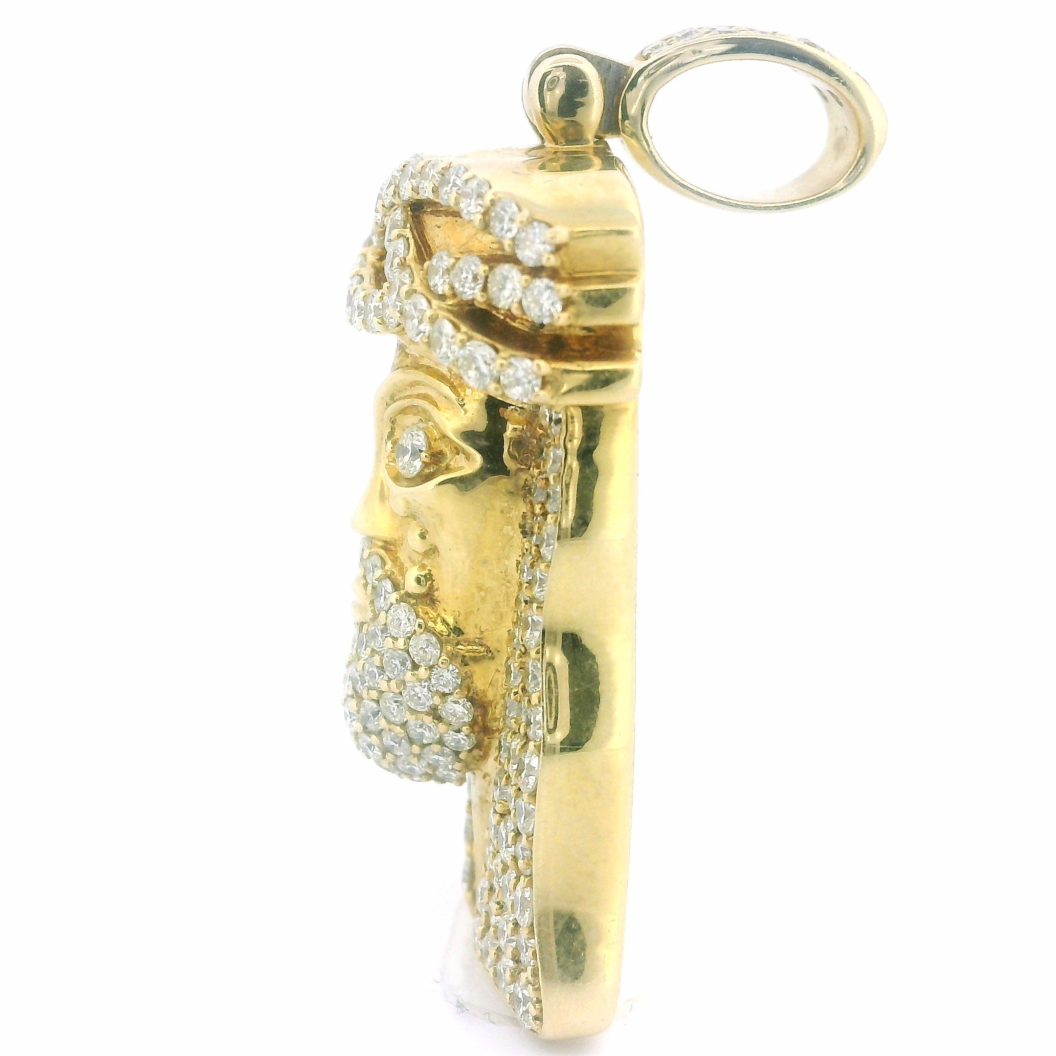 14K Gold Jesus Head Pendant with 5 CTW Natural VS White Diamonds
