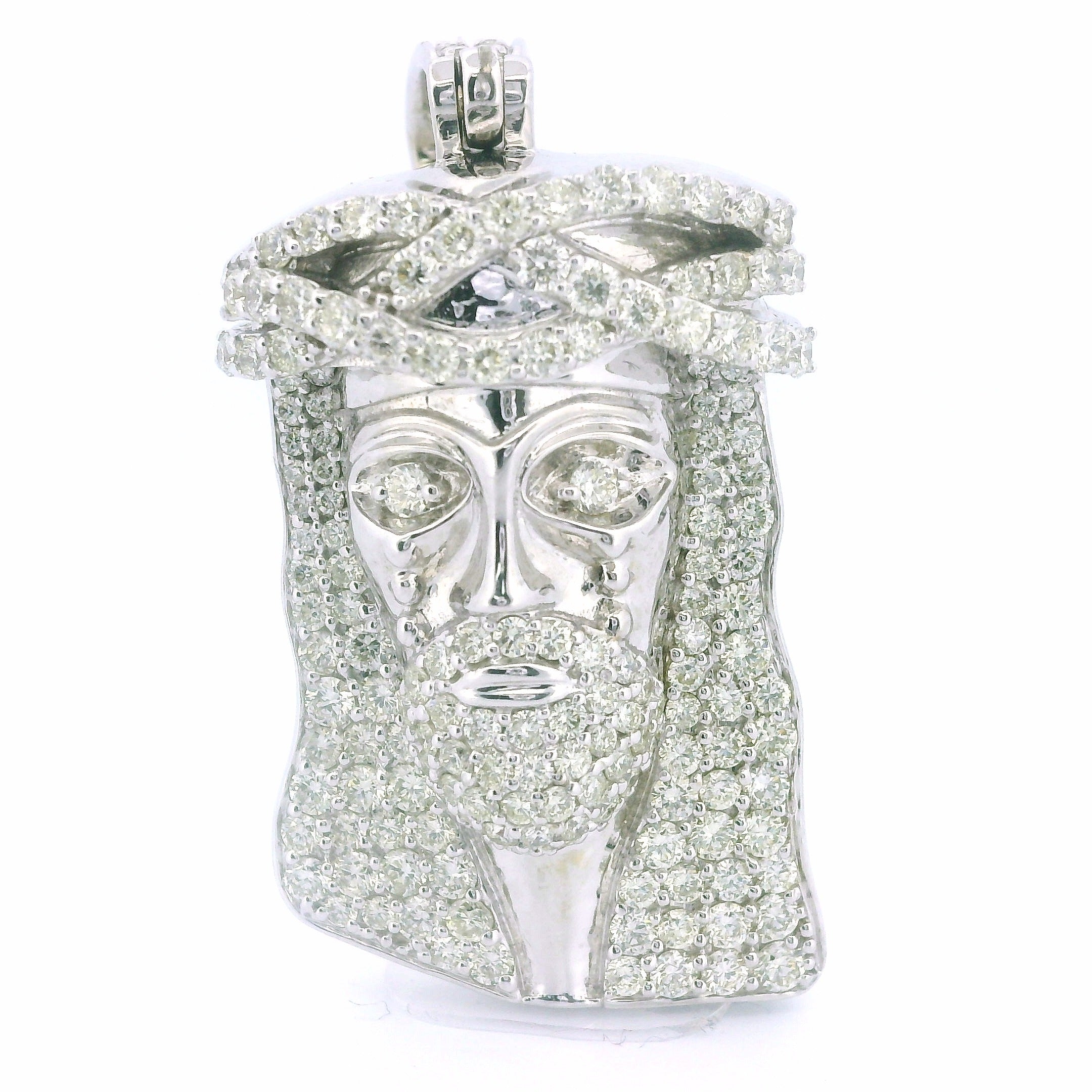 14K Gold Jesus Head Pendant with 5 CTW Natural VS White Diamonds