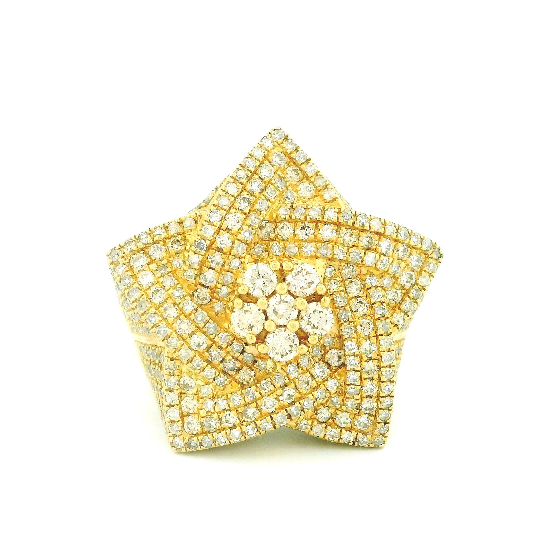 14k Yellow Gold Men’s Champion Ring | 3.78ctw Natural White Diamond Star Design