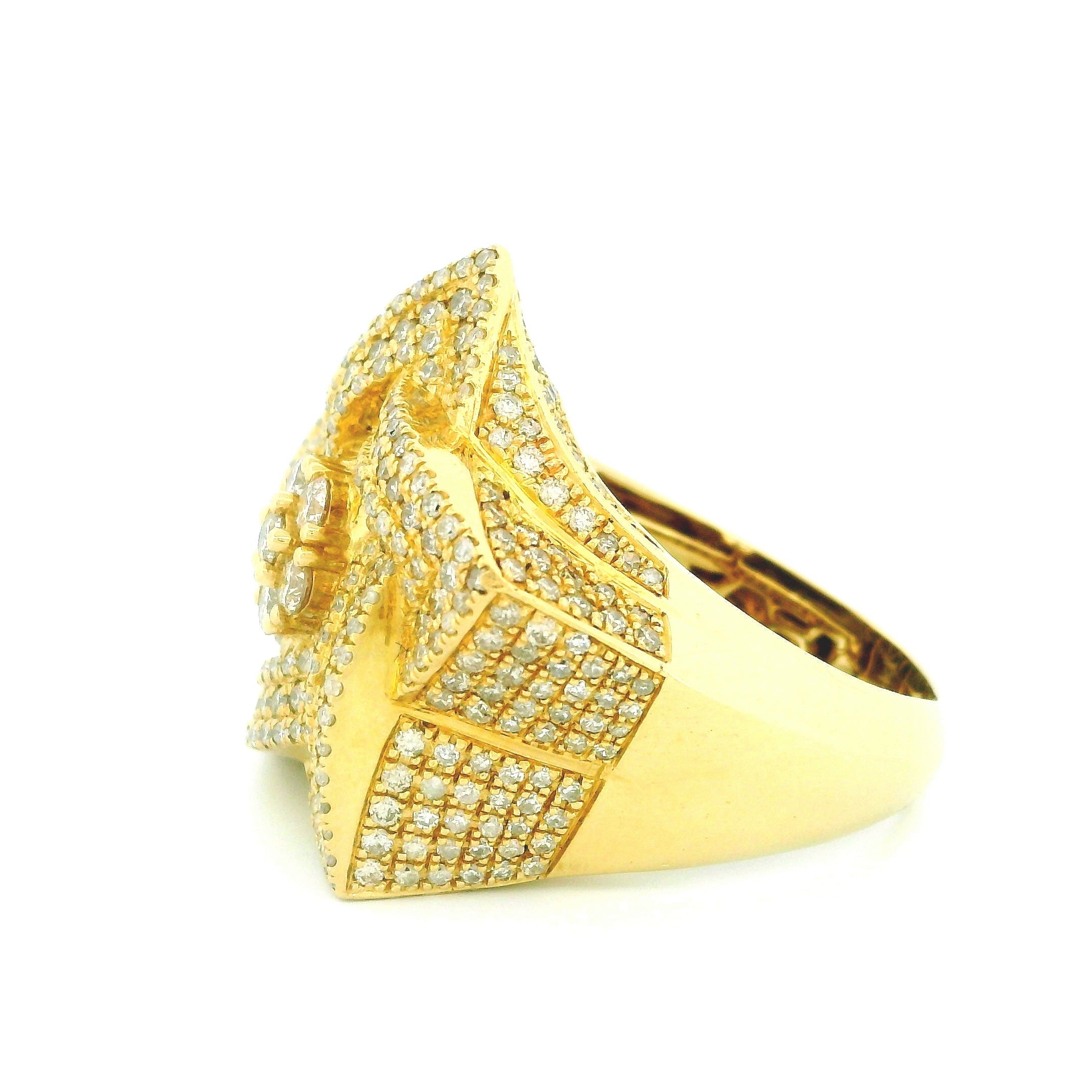 14k Yellow Gold Men’s Champion Ring | 3.78ctw Natural White Diamond Star Design