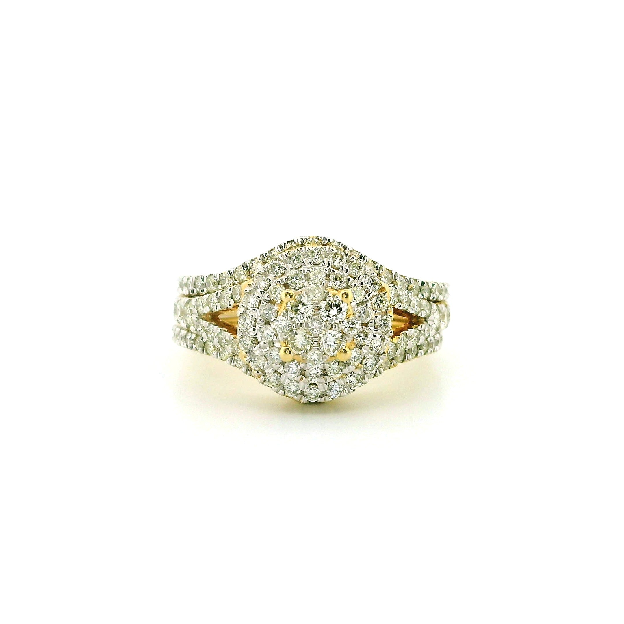 14k Yellow Gold Women’s Diamond Ring | 1.29ctw Natural White Diamonds, 12mm