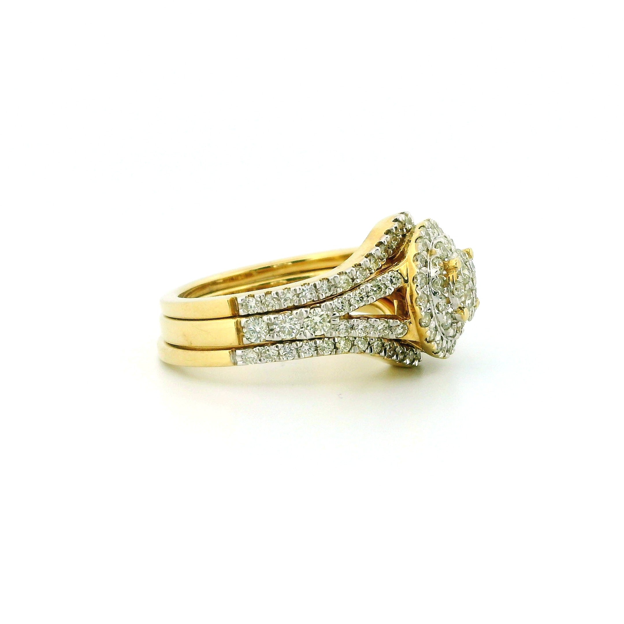 14k Yellow Gold Women’s Diamond Ring | 1.29ctw Natural White Diamonds, 12mm