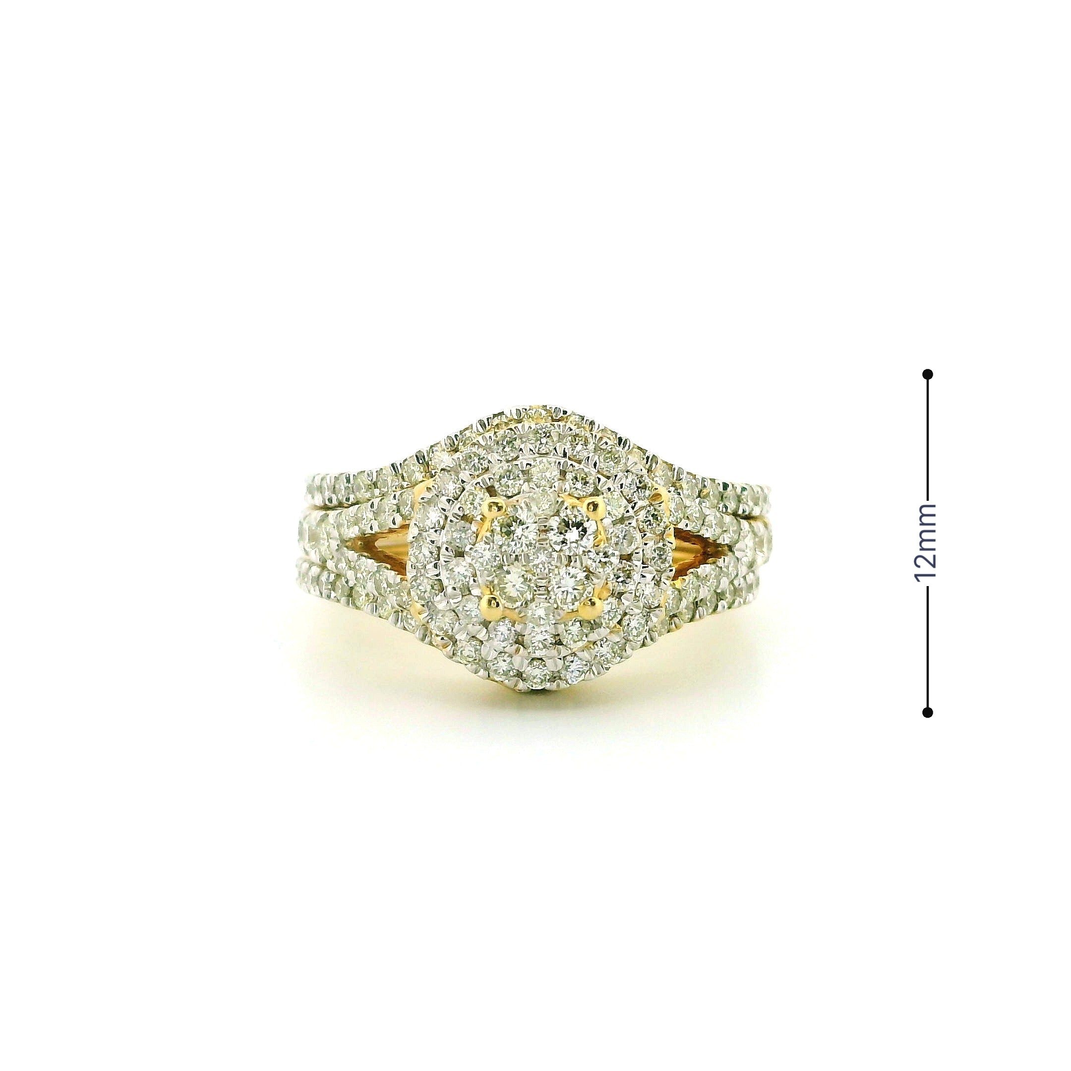 14k Yellow Gold Women’s Diamond Ring | 1.29ctw Natural White Diamonds, 12mm