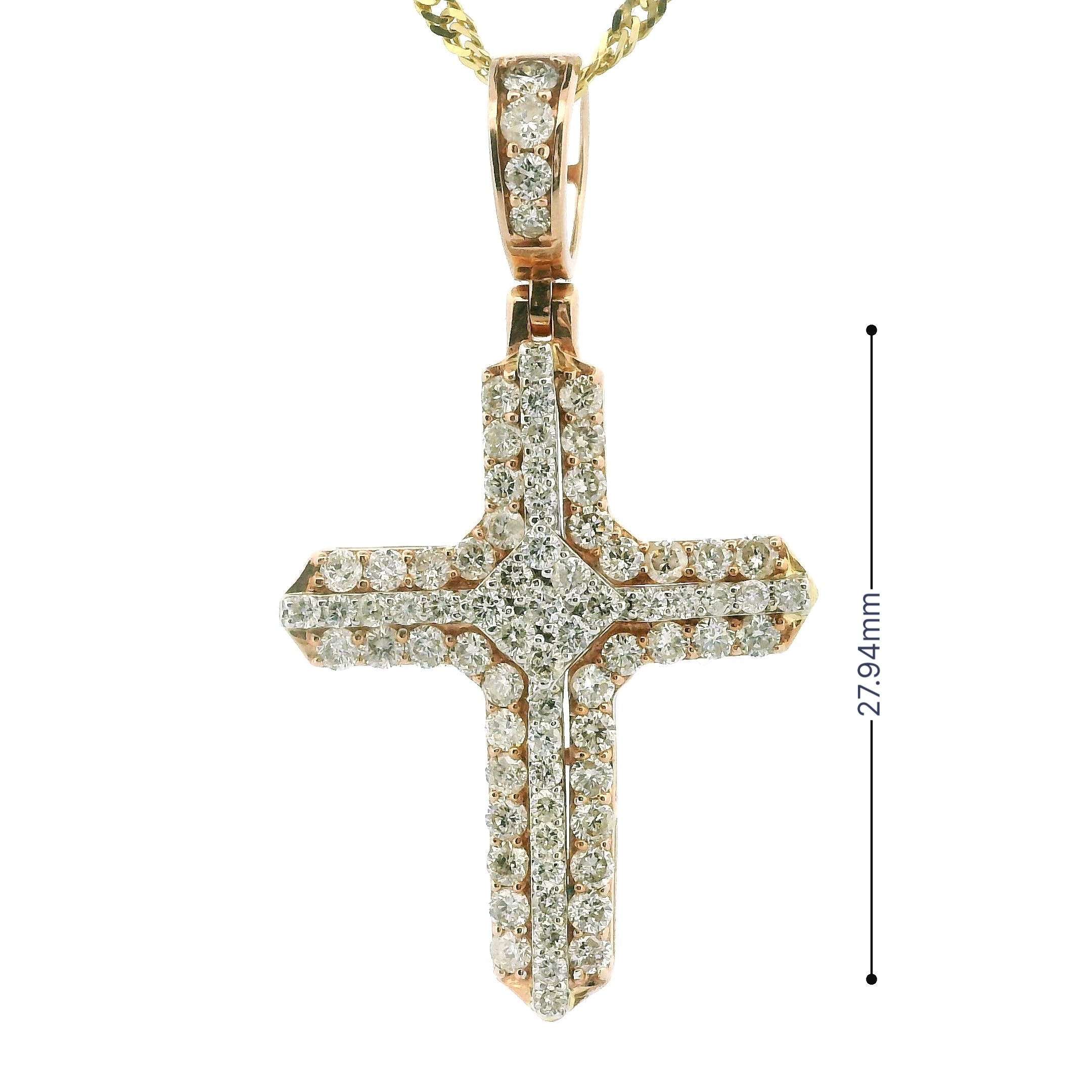 14K Rose Gold Cross Pendant – 1.91Ctw Natural White Diamonds | Elegant Faith Jewelry