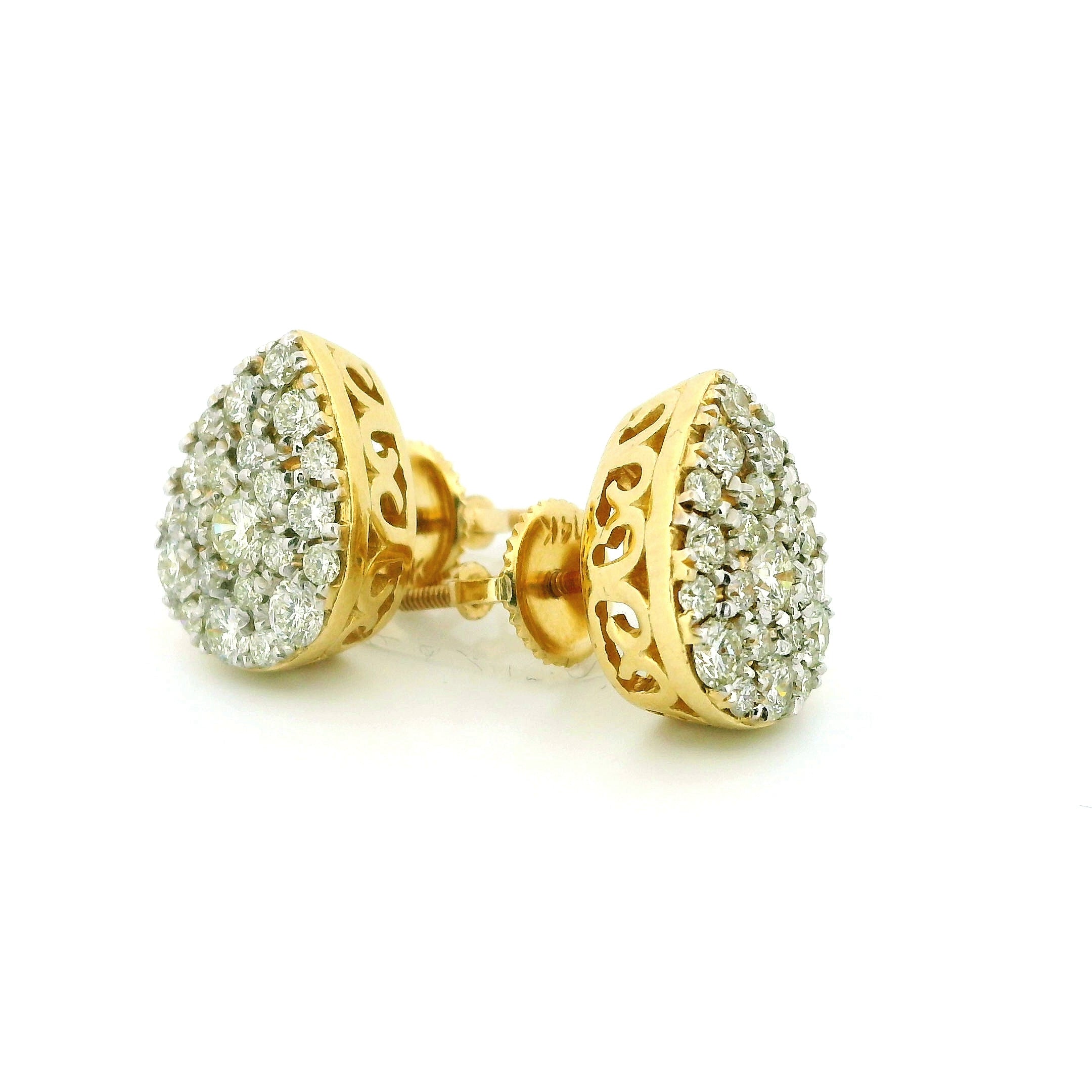 14k Yellow Gold Diamond Earrings | 1.49ctw Round Natural Diamonds, 12mm