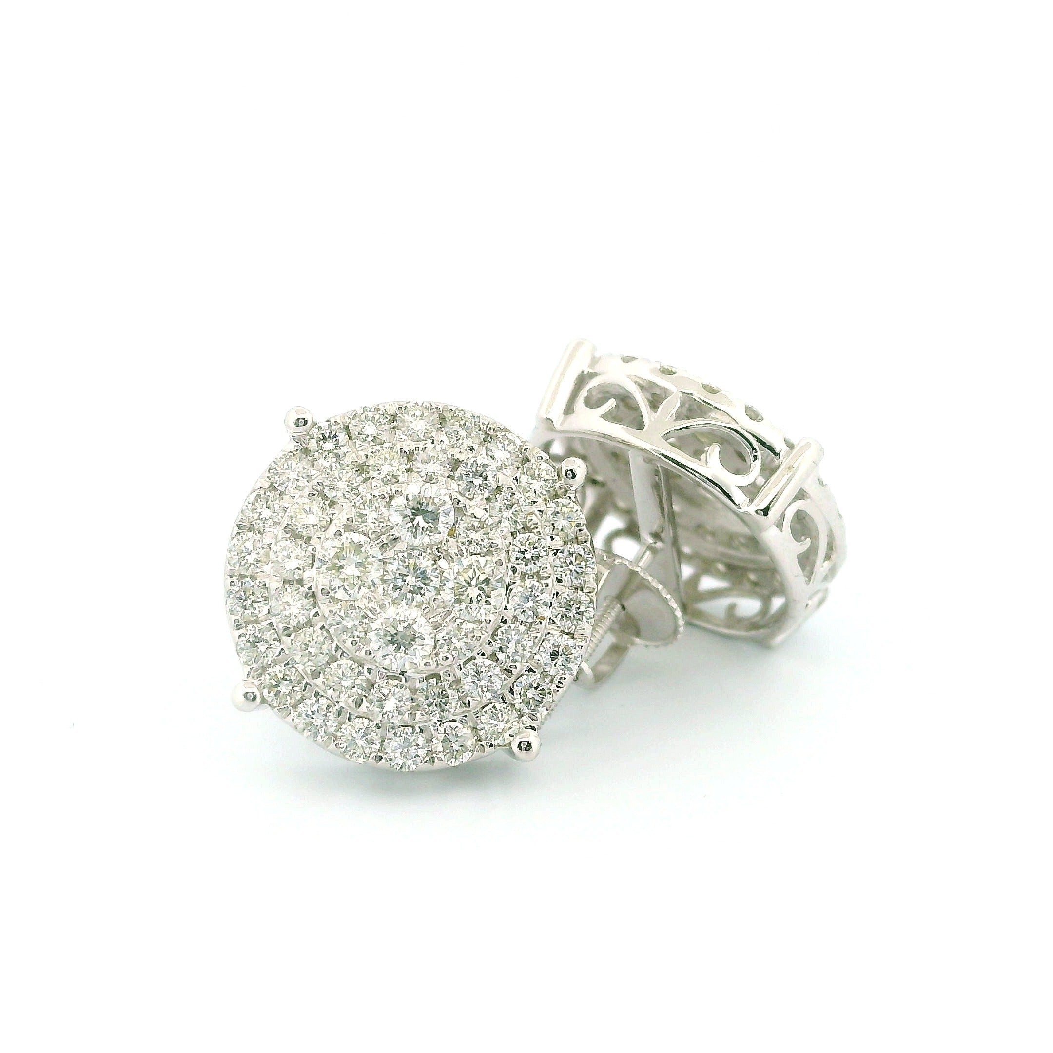 14k White Gold Diamond Earrings | 2.28ctw Round Natural Diamonds, 15mm
