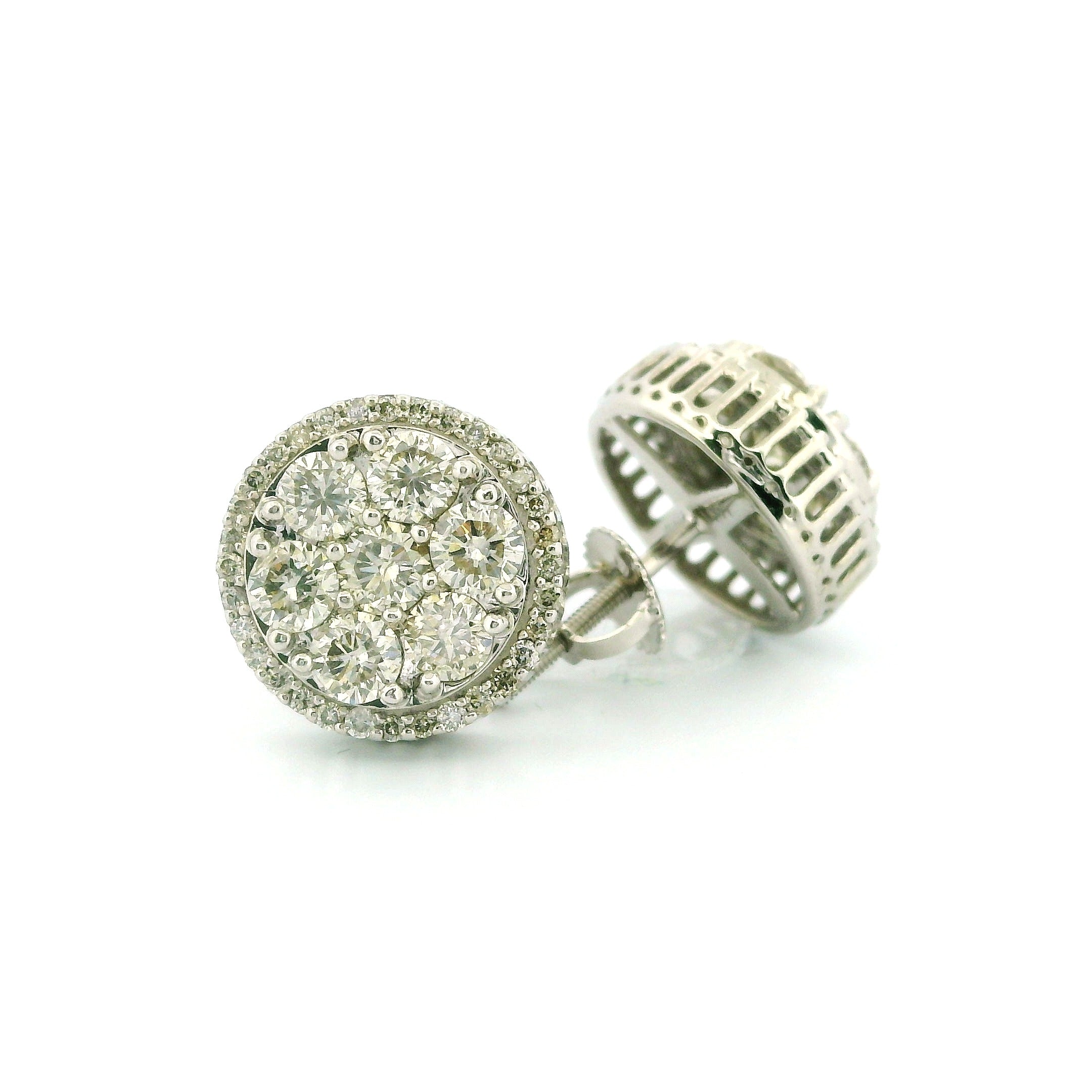 14k White Gold Diamond Earrings | 1.63ctw Round Natural Diamonds, 11mm