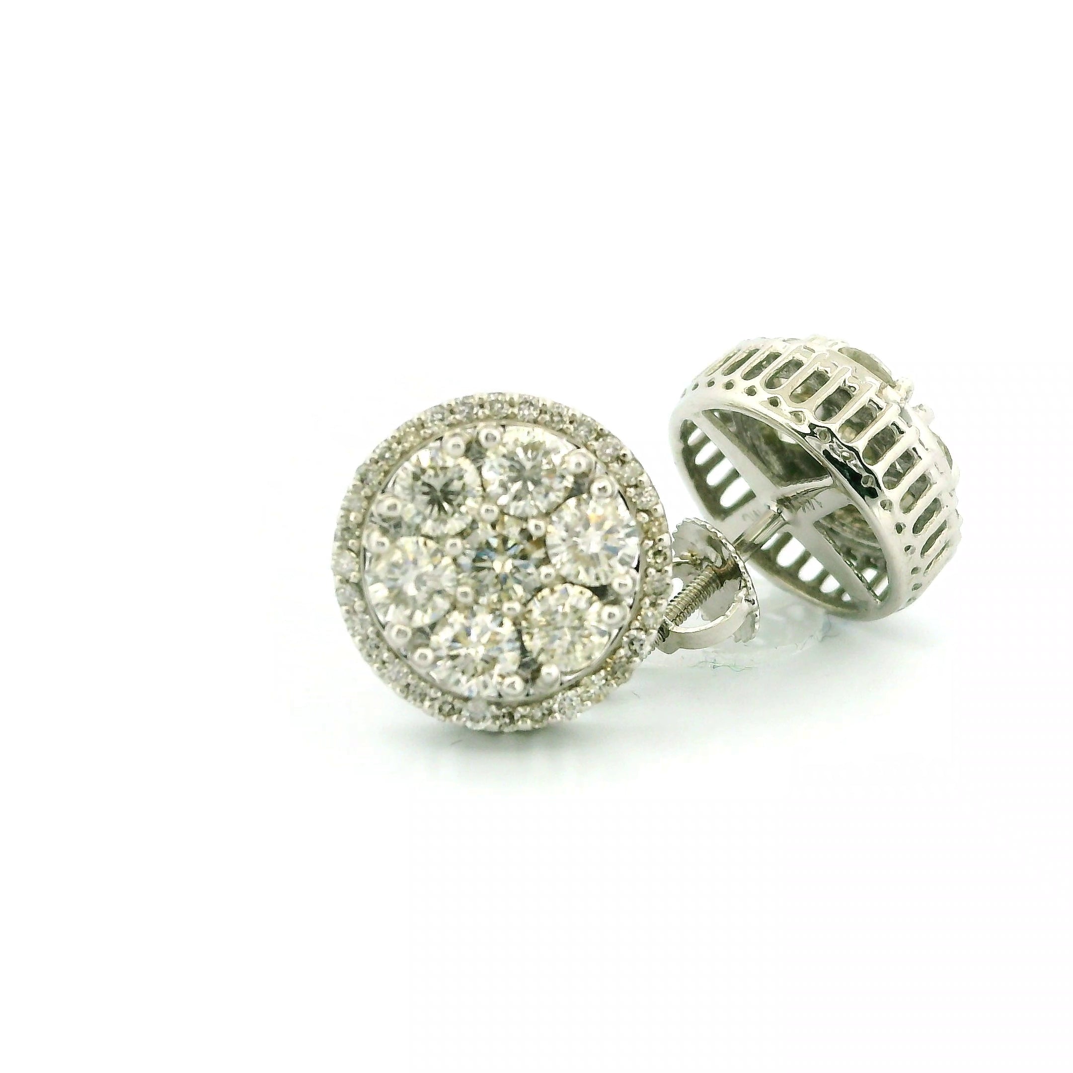 14k White Gold Diamond Earrings | 1.63ctw Round Natural Diamonds, 11mm