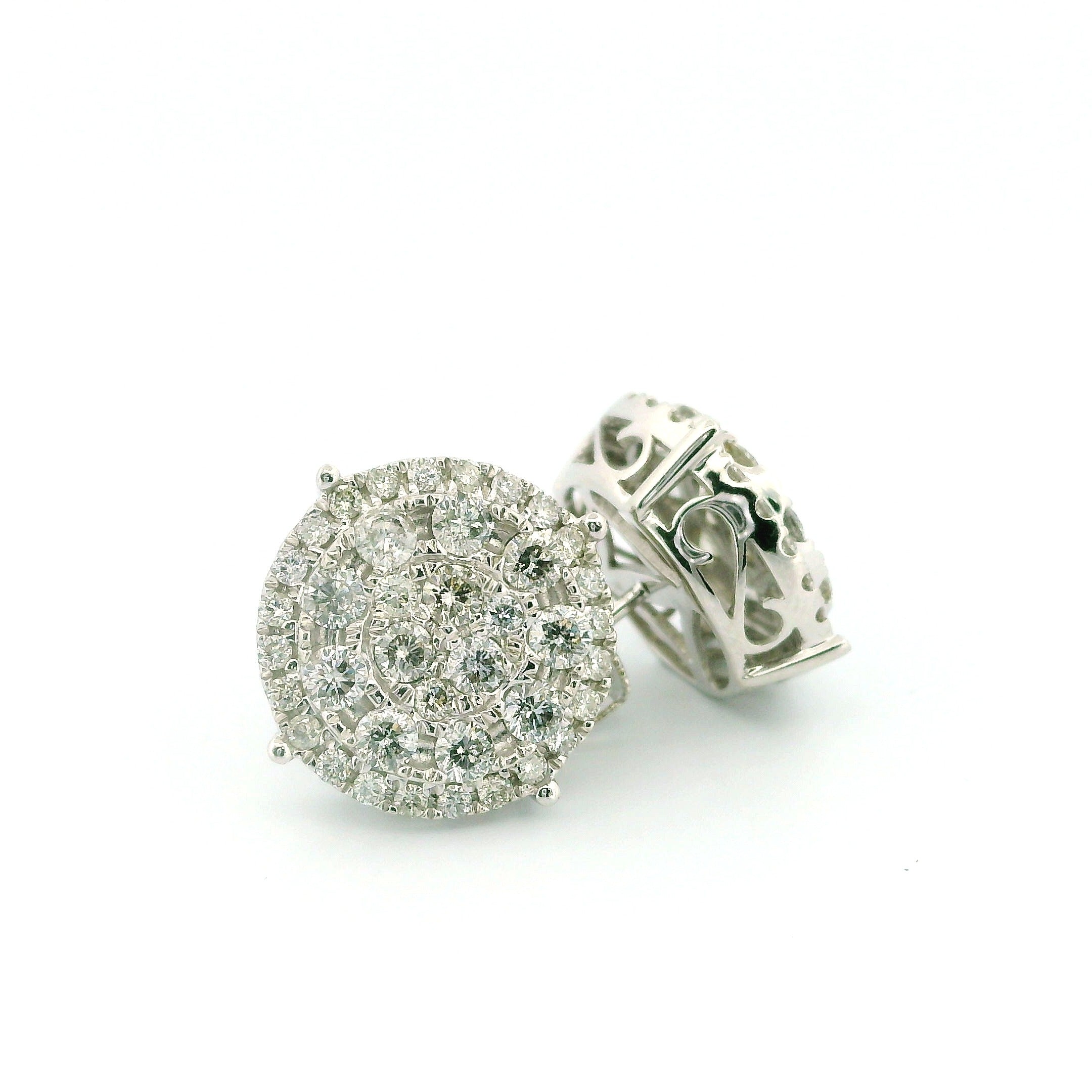 14k White Gold Diamond Earrings | 1.93ctw Round Natural Diamonds, 14mm