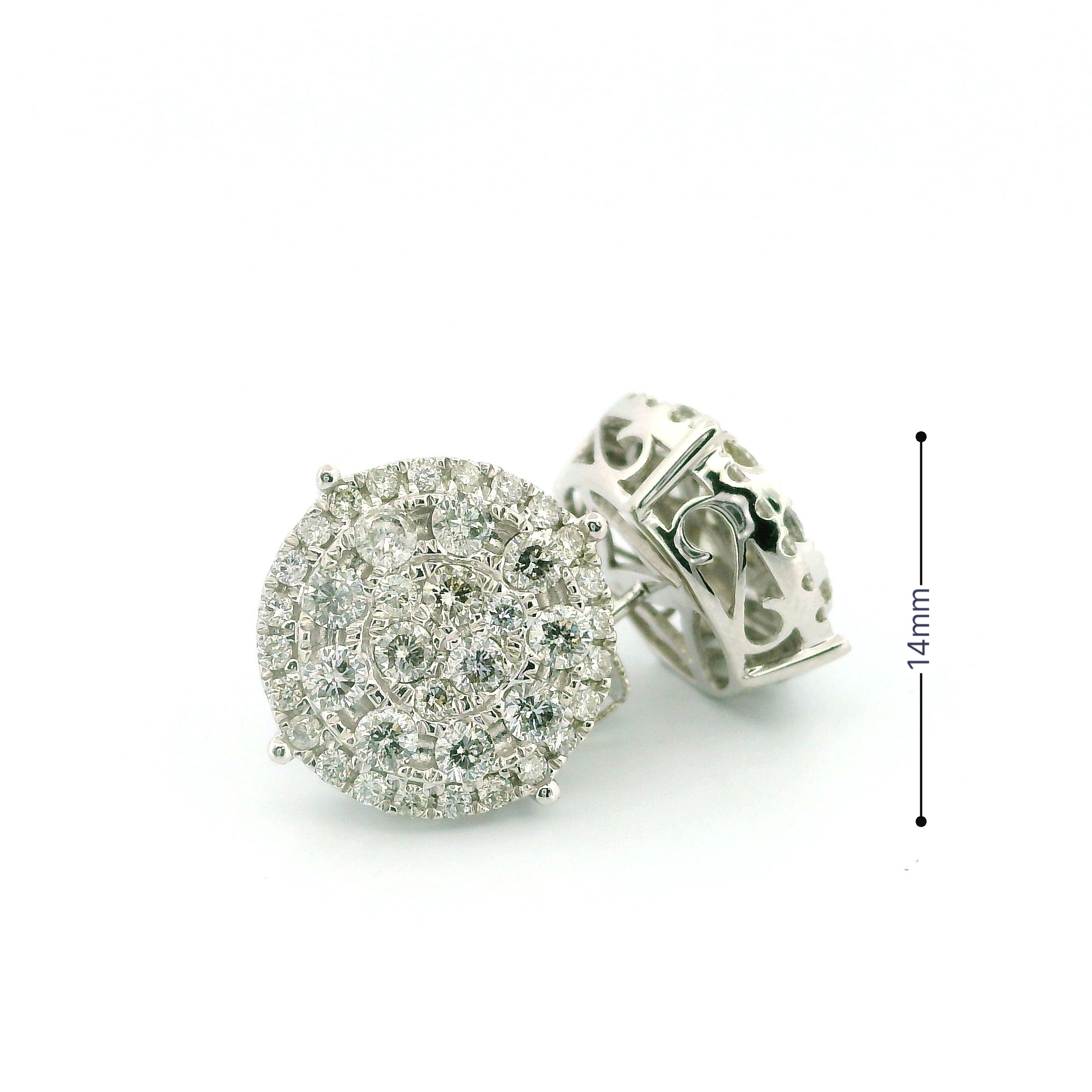14k White Gold Diamond Earrings | 1.93ctw Round Natural Diamonds, 14mm