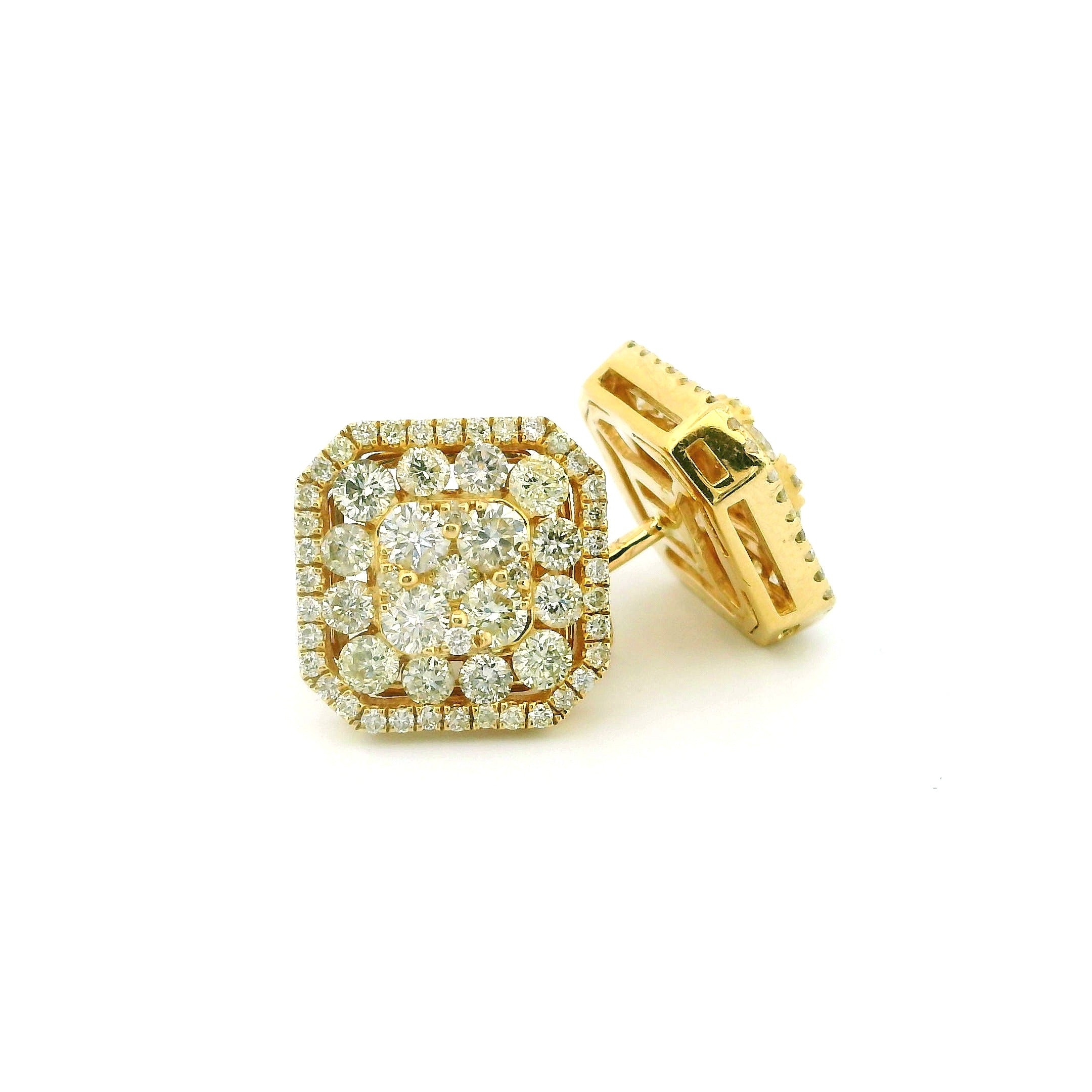 14k Yellow Gold Diamond Earrings | 2.07ctw Round Natural Diamonds, 12mm