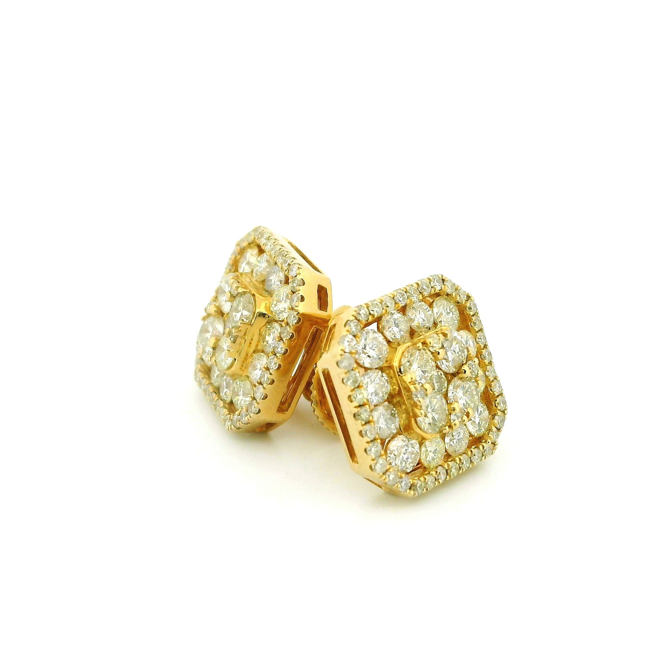 14k Yellow Gold Diamond Earrings | 2.07ctw Round Natural Diamonds, 12mm