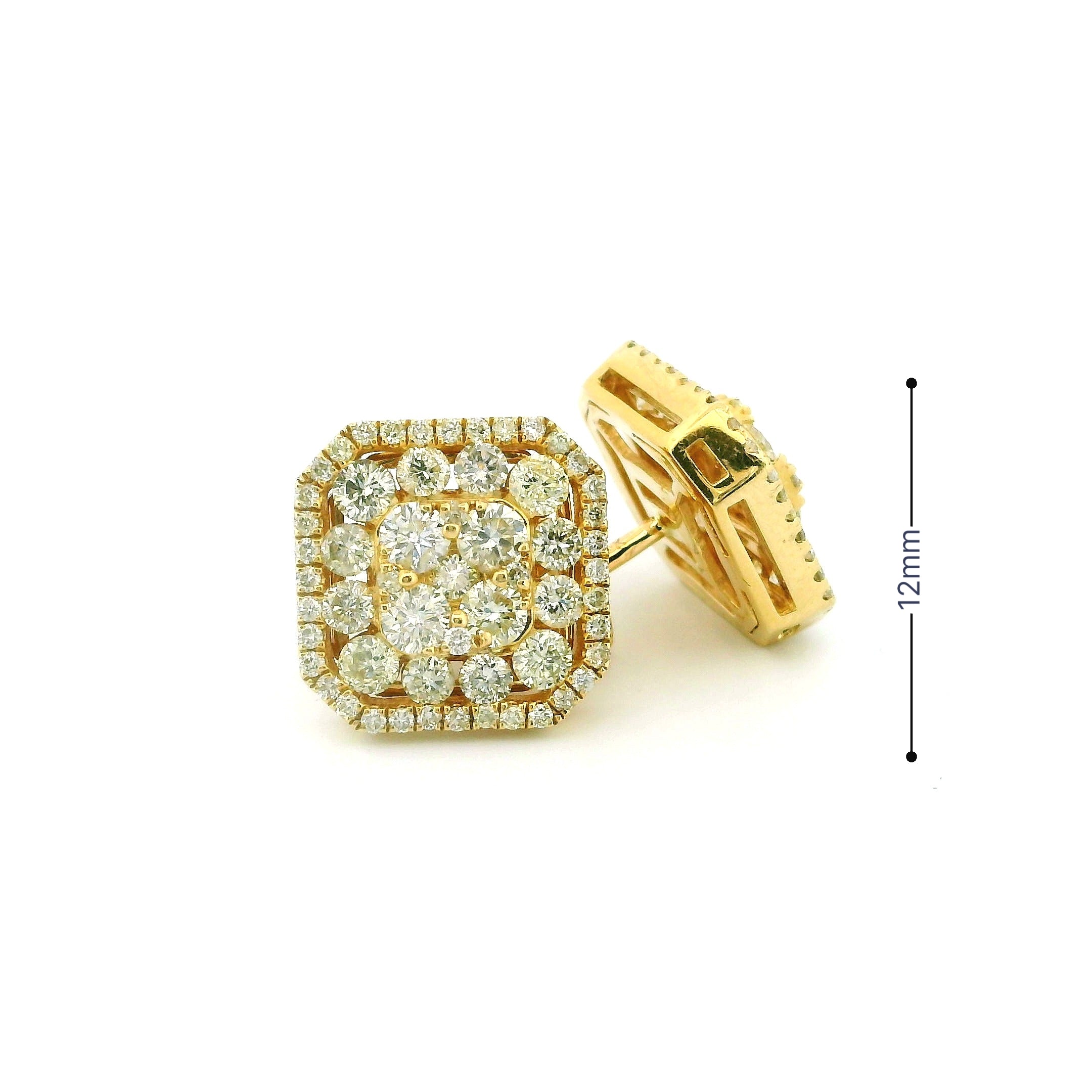 14k Yellow Gold Diamond Earrings | 2.07ctw Round Natural Diamonds, 12mm