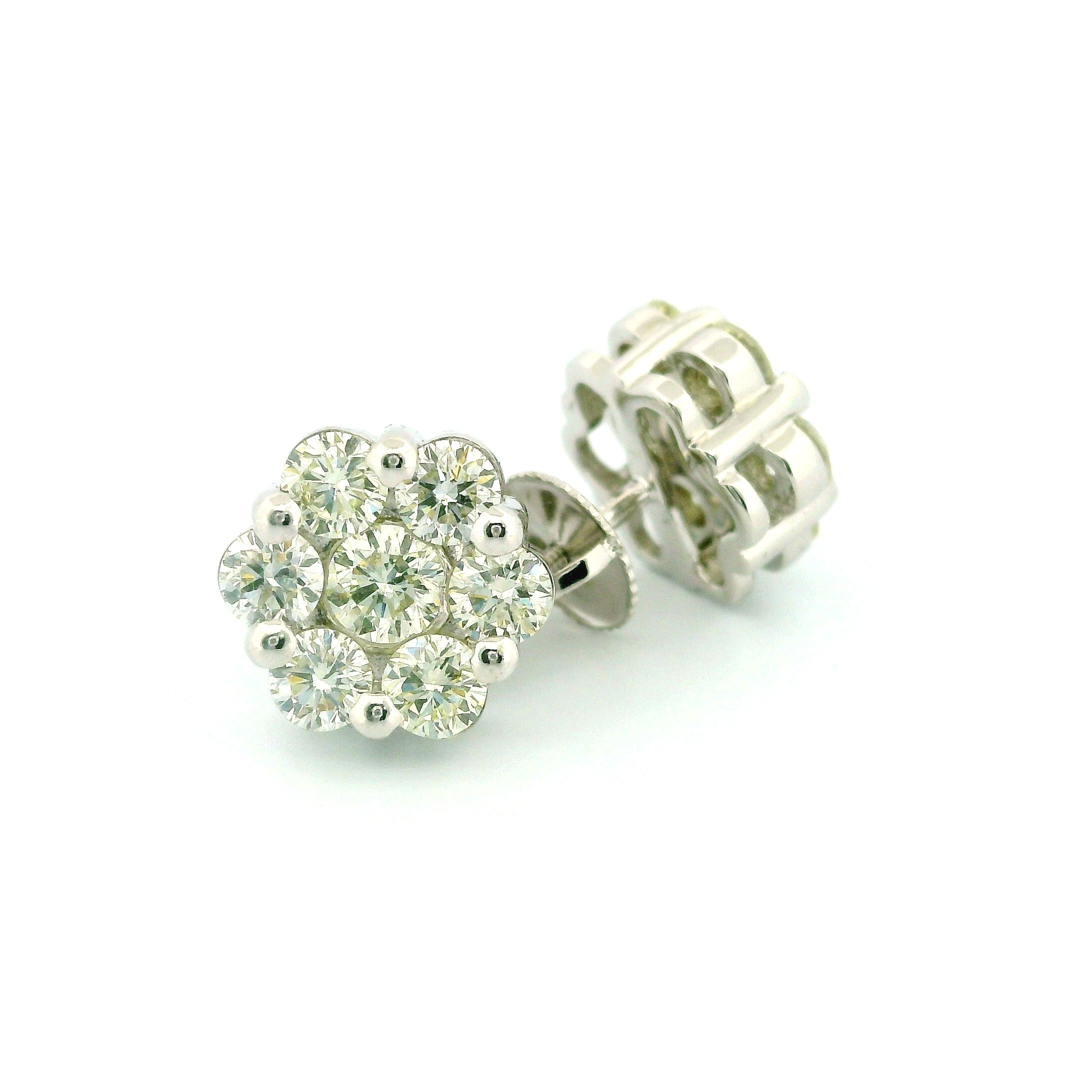 14k White Gold Diamond Earrings | 2.07ctw Round Natural Diamonds, 9mm