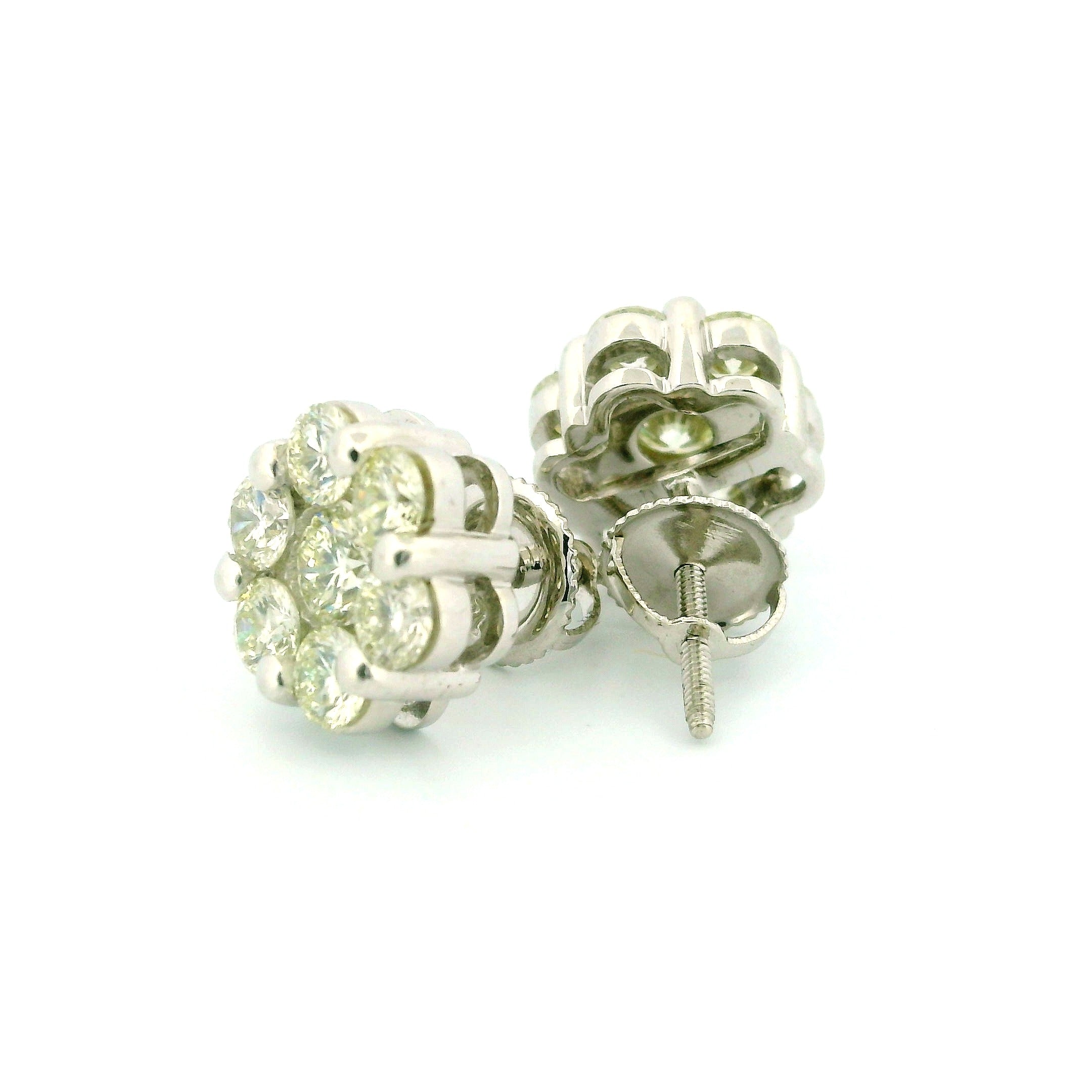 14k White Gold Diamond Earrings | 2.07ctw Round Natural Diamonds, 9mm