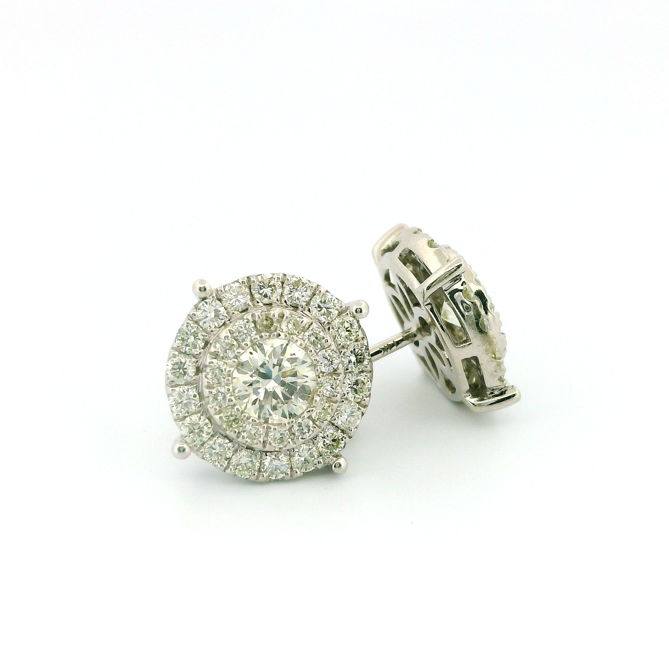 14k White Gold Diamond Earrings | 2.39ctw Round Natural Diamonds, 13mm