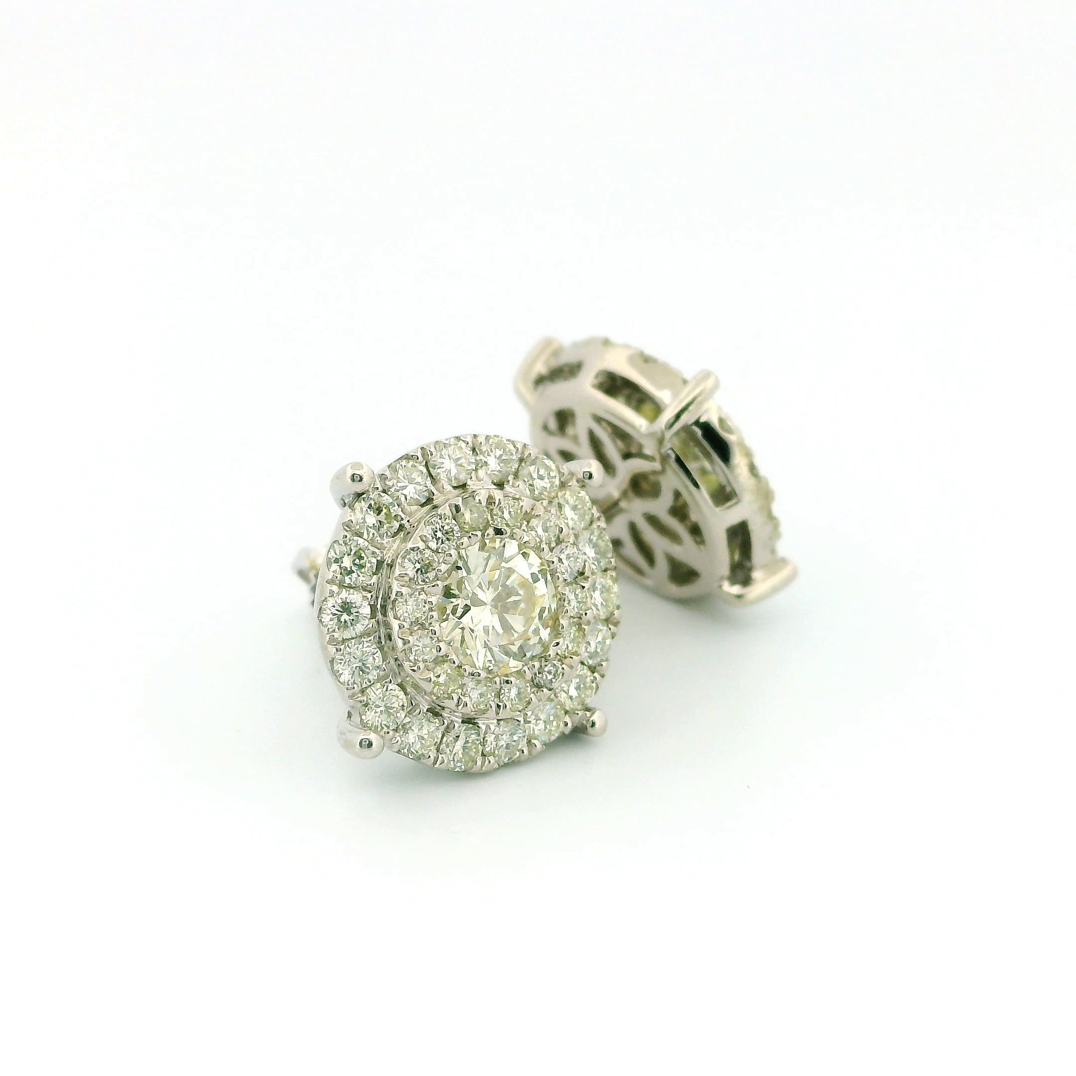 14k White Gold Diamond Earrings | 2.39ctw Round Natural Diamonds, 13mm