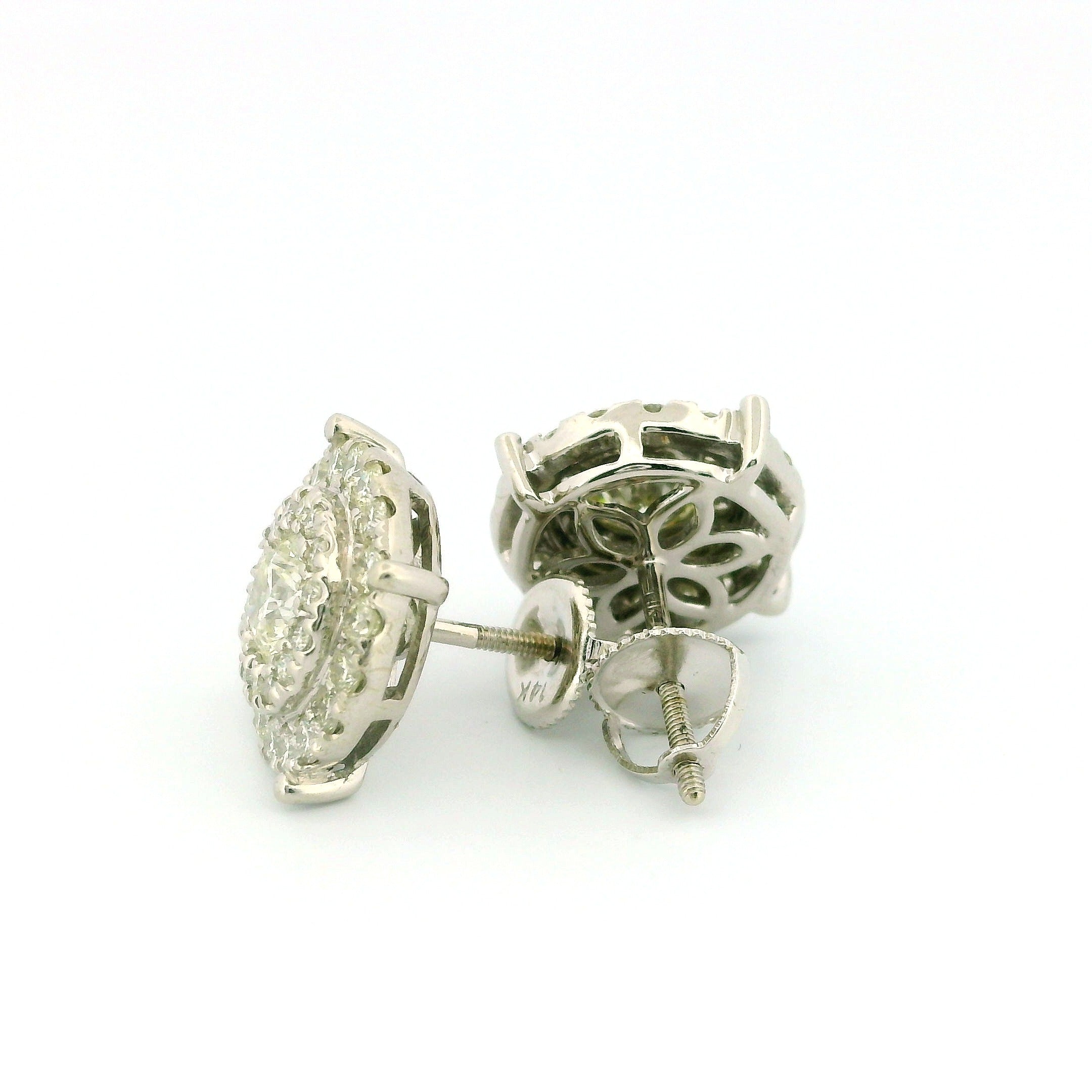 14k White Gold Diamond Earrings | 2.39ctw Round Natural Diamonds, 13mm