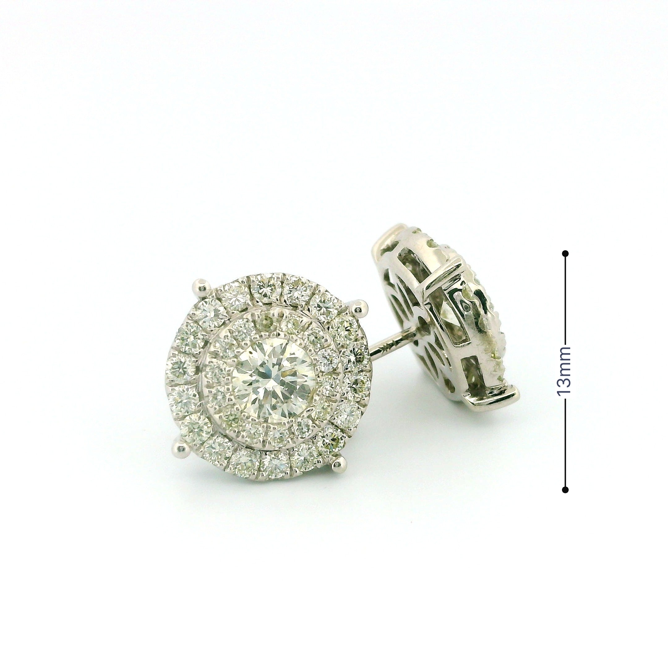 14k White Gold Diamond Earrings | 2.39ctw Round Natural Diamonds, 13mm