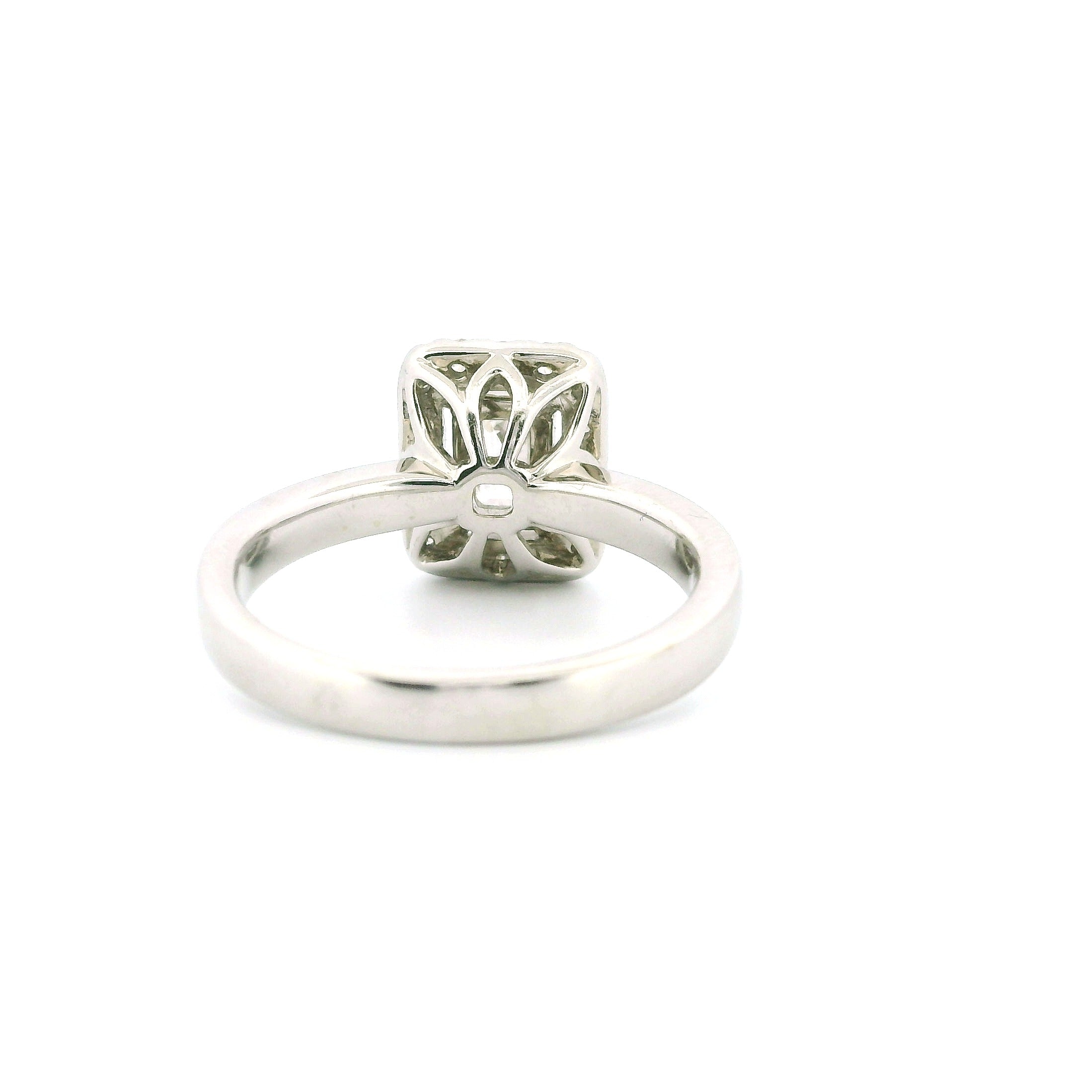 1.00ctw Emerald-Cut Diamond Halo Engagement Ring in 14K White Gold – Elegant Bridal Ring