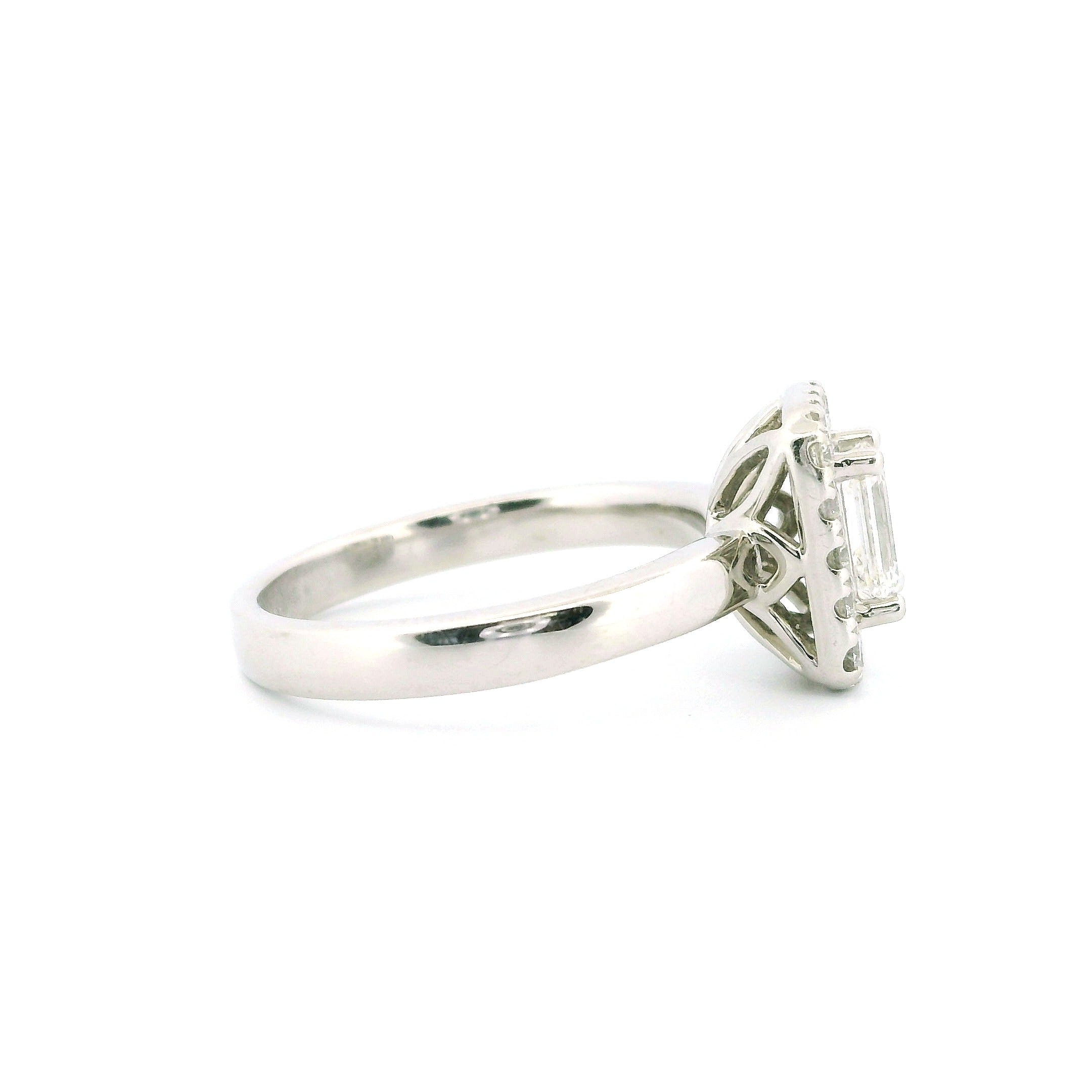 1.00ctw Emerald-Cut Diamond Halo Engagement Ring in 14K White Gold – Elegant Bridal Ring