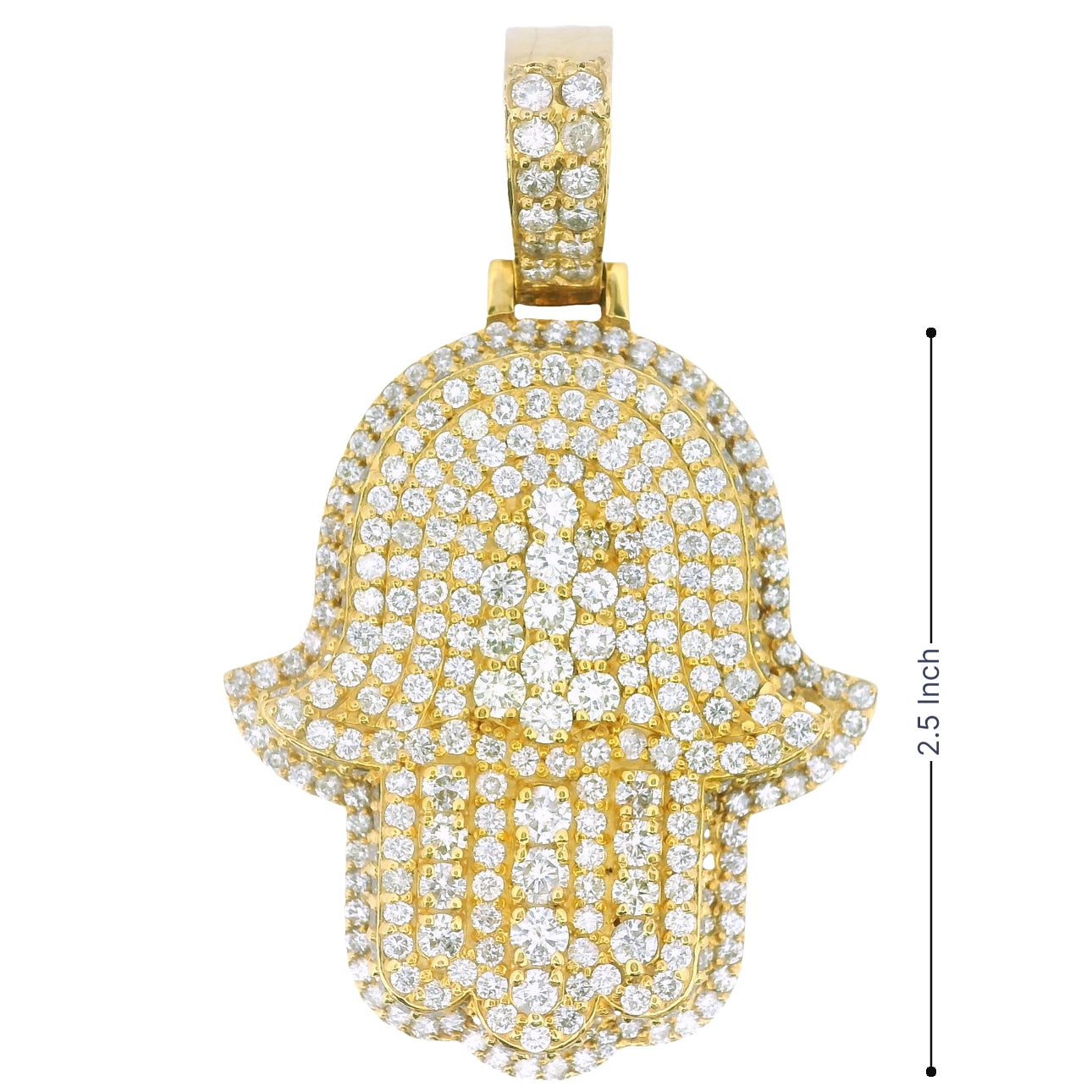 14K Yellow Gold Hand of Hamsa Pendant – 16 Ctw Natural VS White Diamonds | Luxury Protection Amulet