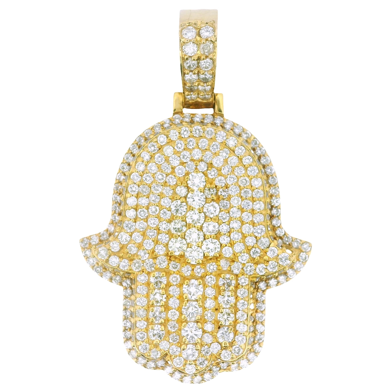 14K Yellow Gold Hand of Hamsa Pendant – 16 Ctw Natural VS White Diamonds | Luxury Protection Amulet