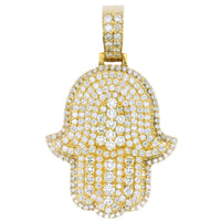 14K Yellow Gold Hand of Hamsa Pendant – 16 Ctw Natural VS White Diamonds | Luxury Protection Amulet