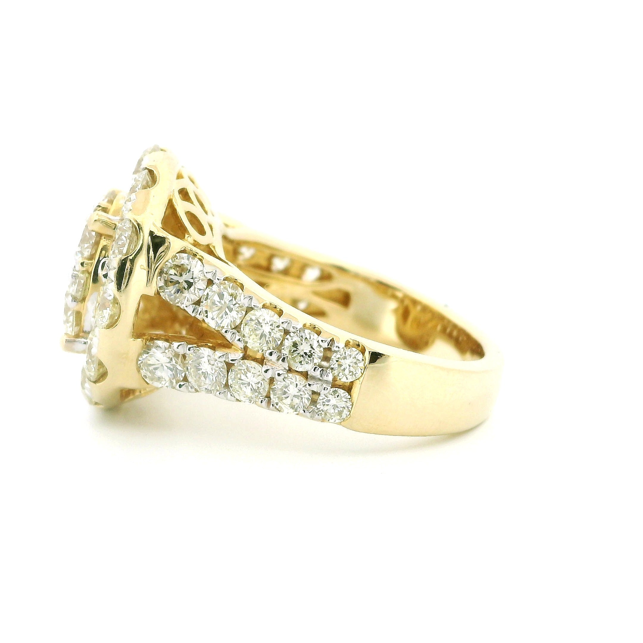 12.80ctw Oval-Cut Diamond Halo Engagement Ring in 14K Yellow Gold – Luxury Bridal Jewelry