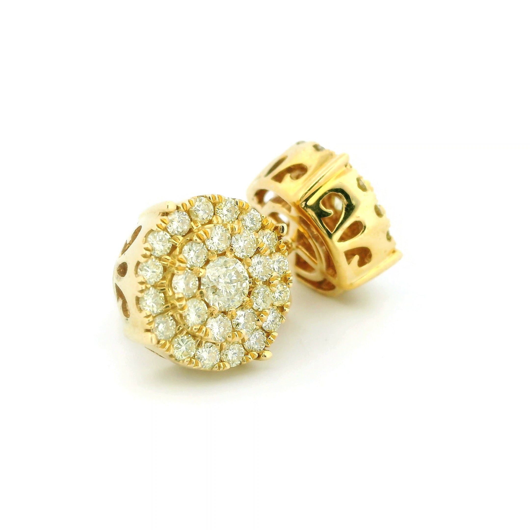 14k Yellow Gold Diamond Earrings | 1.47ctw Round Natural Diamonds, 12mm