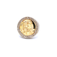 10k Yellow Gold with 2.4Ctw Natural White Diamond Jesus Head Men's Pinky Ring