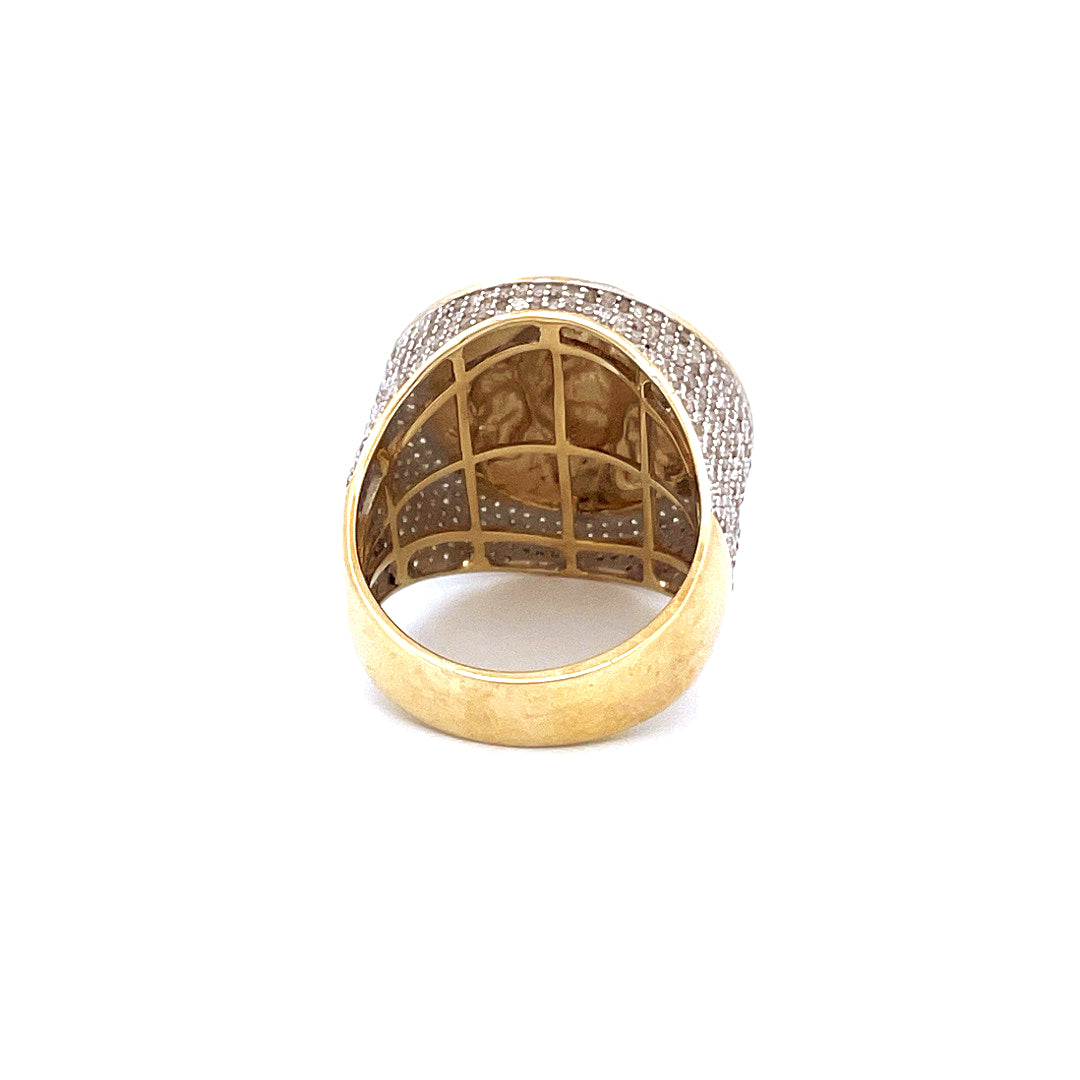 10k Yellow Gold with 2.4Ctw Natural White Diamond Jesus Head Men's Pinky Ring