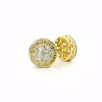 10k Yellow Gold Diamond Earrings | 0.62ctw Round & Baguette Natural Diamonds, 12.5mm