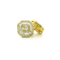 10k Yellow Gold Diamond Earrings | 1.00ctw Round & Baguette Natural Diamonds, 13mm