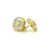 10k Yellow Gold Diamond Earrings | 1.00ctw Round & Baguette Natural Diamonds, 13mm