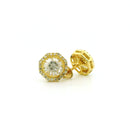 10k Yellow Gold Diamond Earrings | 0.60ctw Round & Baguette Natural Diamonds, 10mm