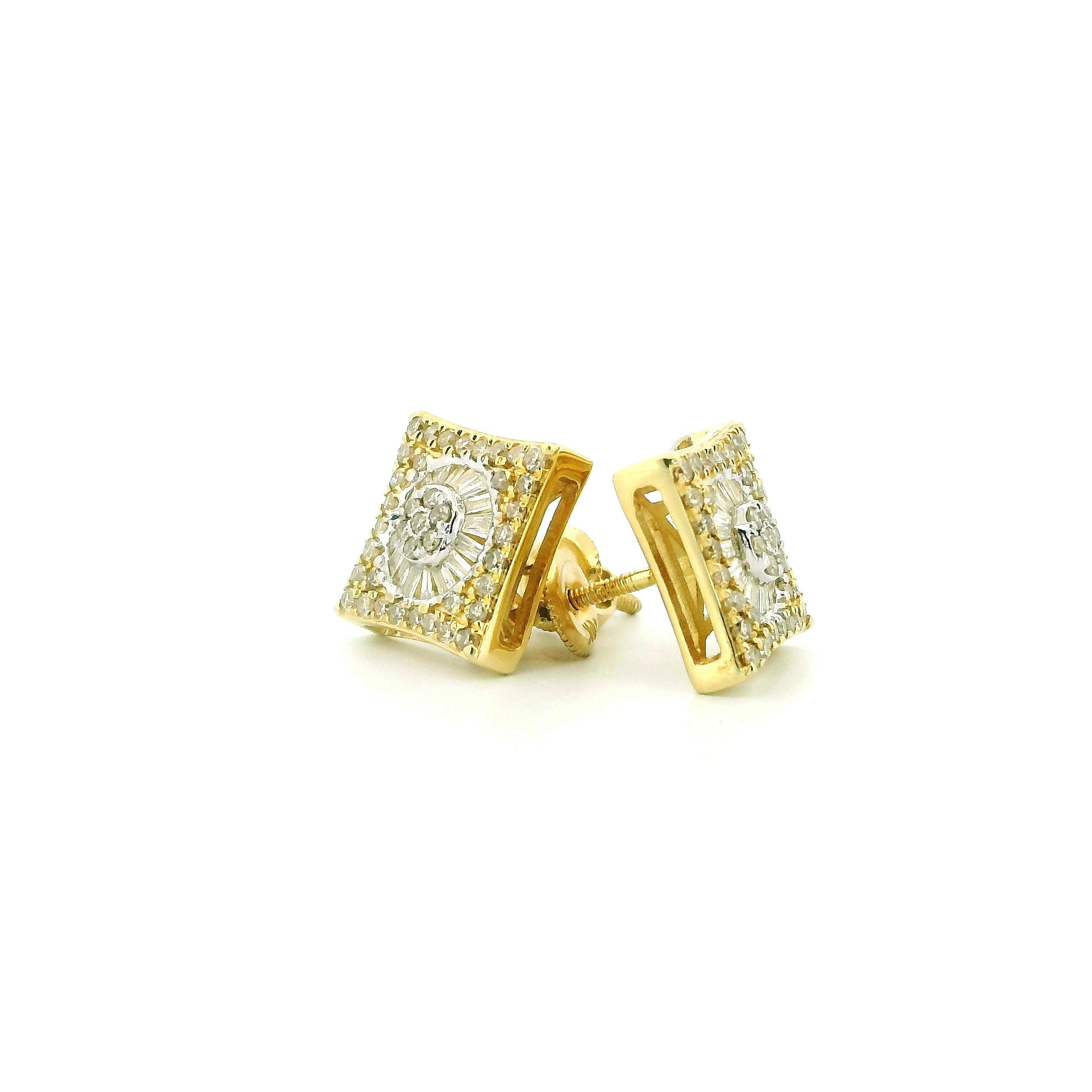 10k Yellow Gold Diamond Earrings | 0.62ctw Round & Baguette Natural Diamonds, 9.5mm