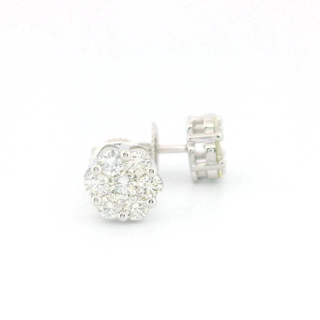 14k White Gold Diamond Earrings | 1.96ctw Round Natural Diamonds, 7mm