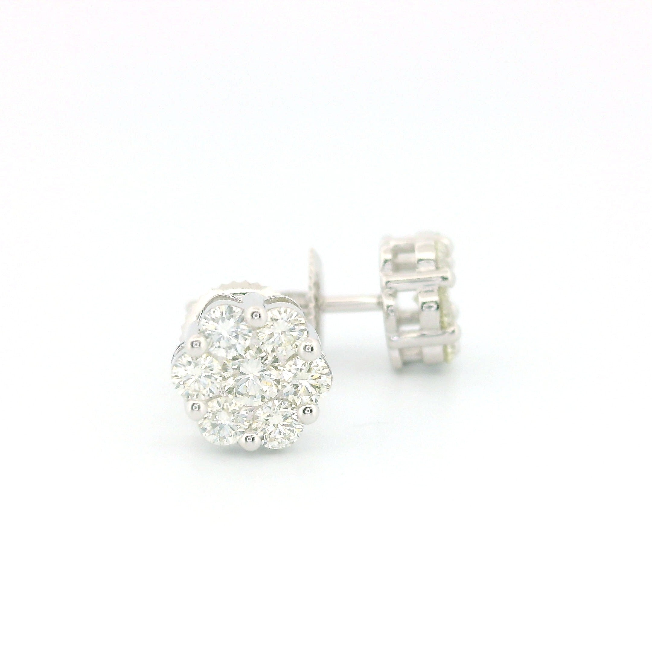 14k White Gold Diamond Earrings | 1.96ctw Round Natural Diamonds, 7mm