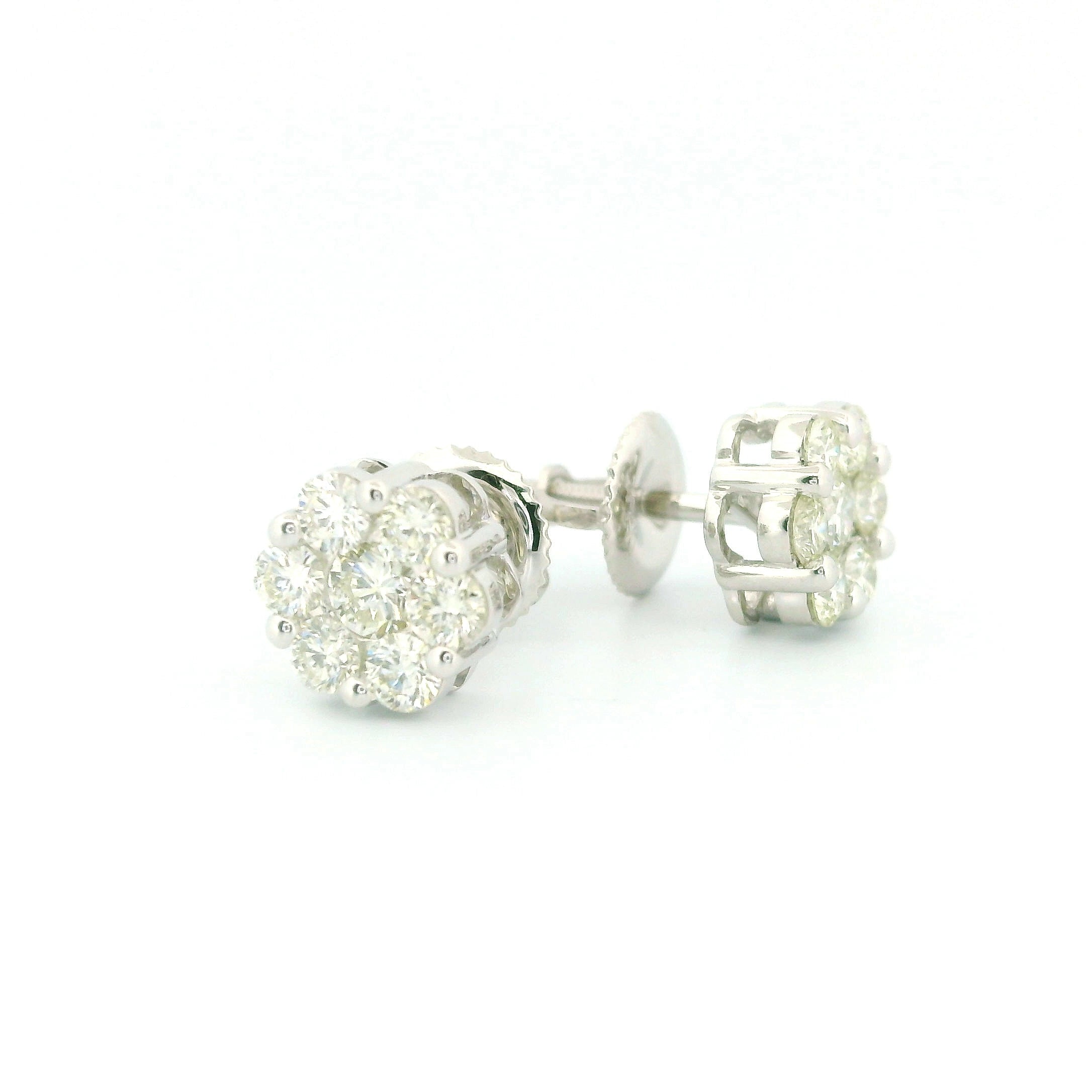 14k White Gold Diamond Earrings | 1.96ctw Round Natural Diamonds, 7mm